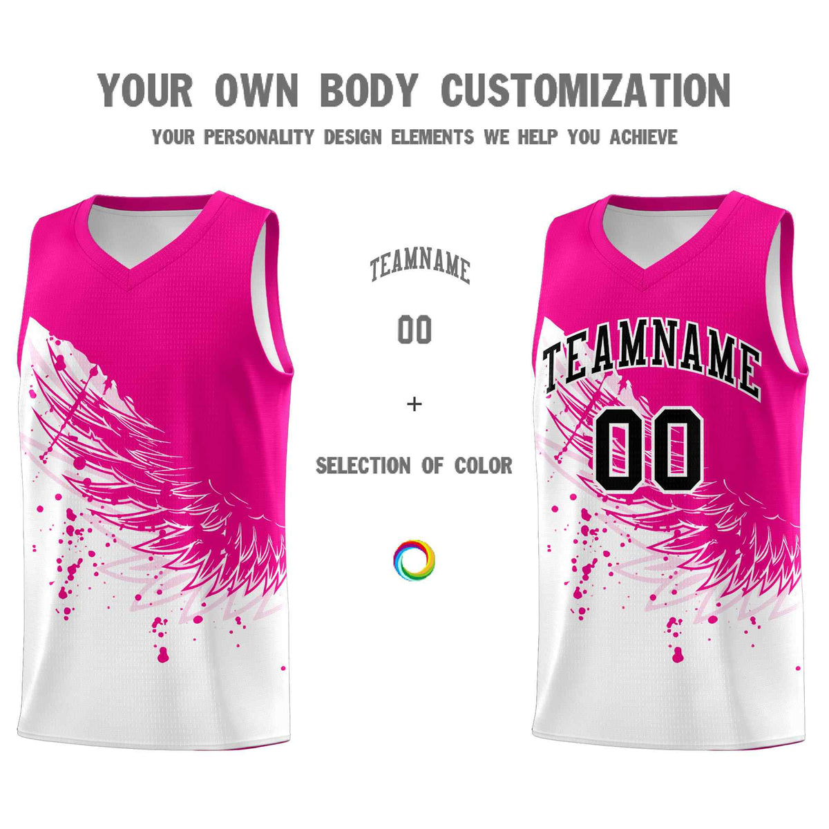 Custom White Pink Wing Pattern Sports Uniform Basketball Jersey