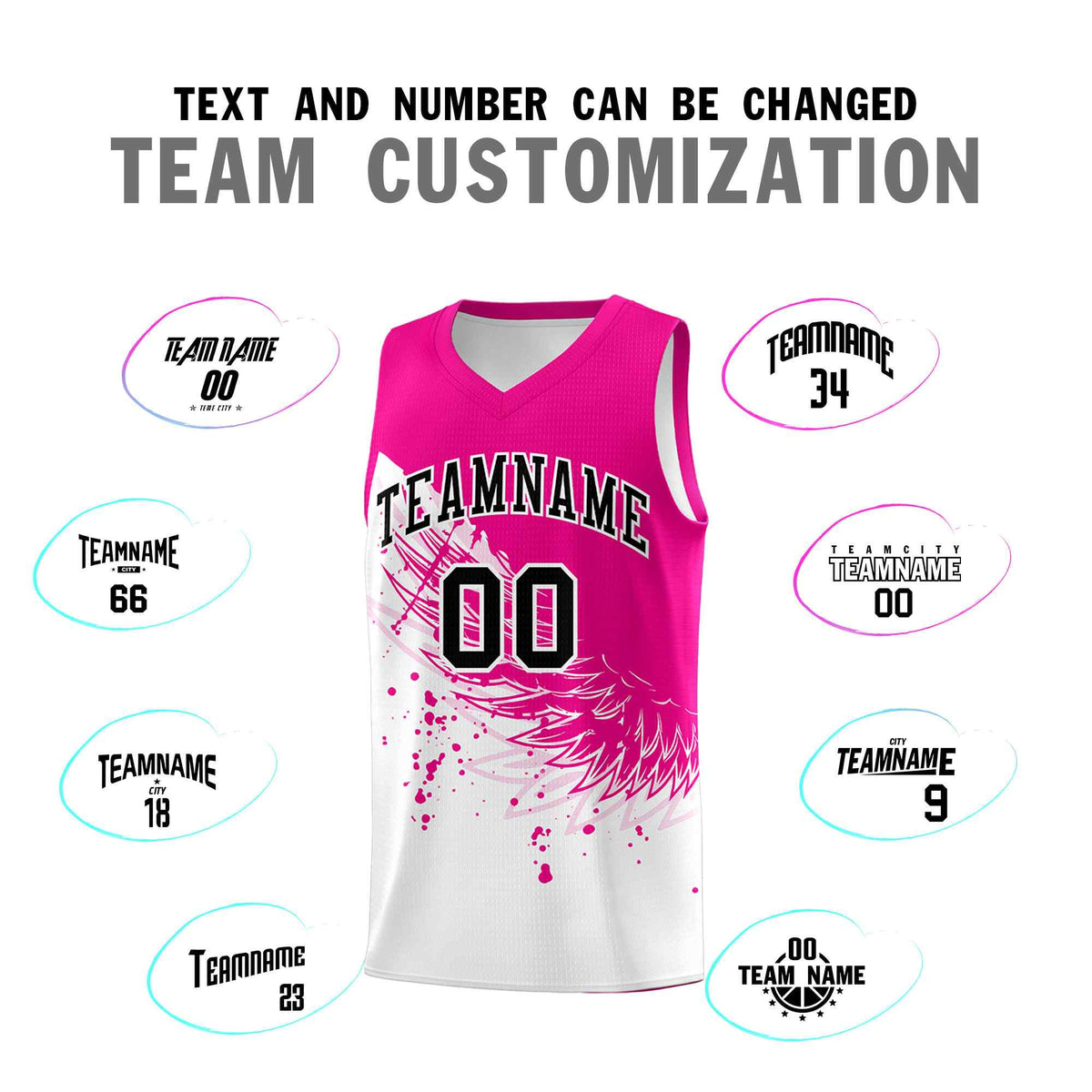 Custom White Pink Wing Pattern Sports Uniform Basketball Jersey