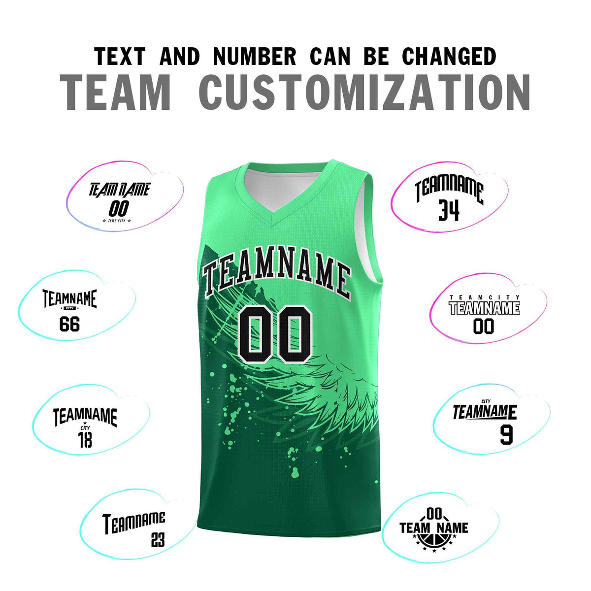 Custom Kelly Green Green Wing Pattern Sports Uniform Basketball Jersey