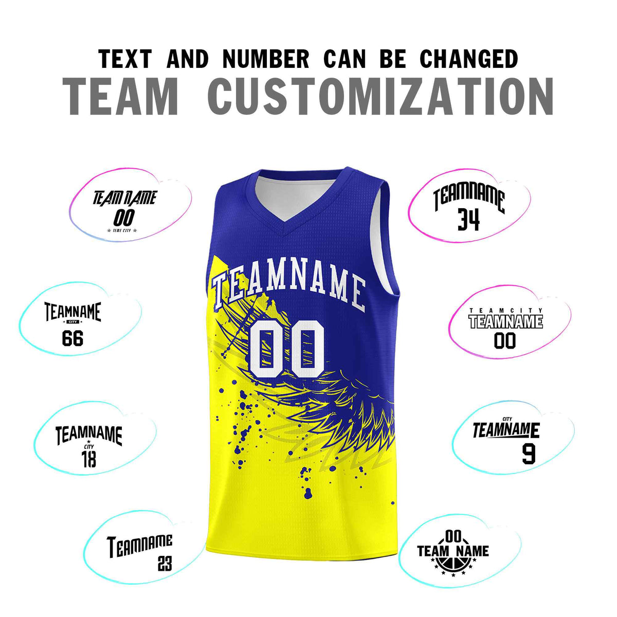Custom Fluorescent Yellow Royal Wing Pattern Sports Uniform Basketball Jersey