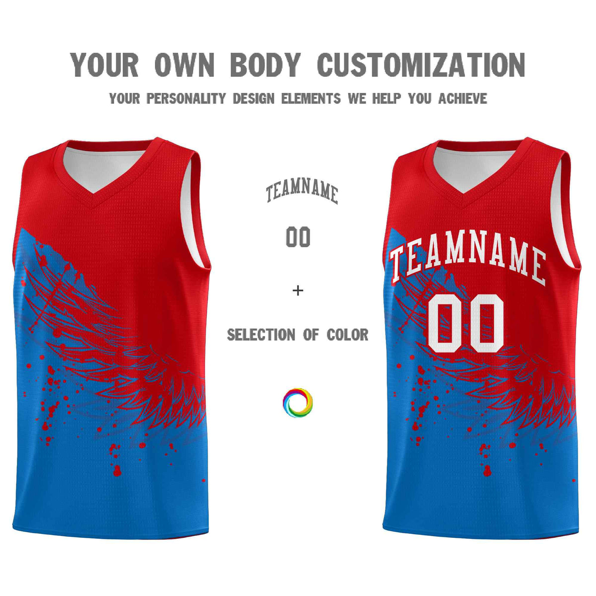 Custom Royal Red Wing Pattern Sports Uniform Basketball Jersey