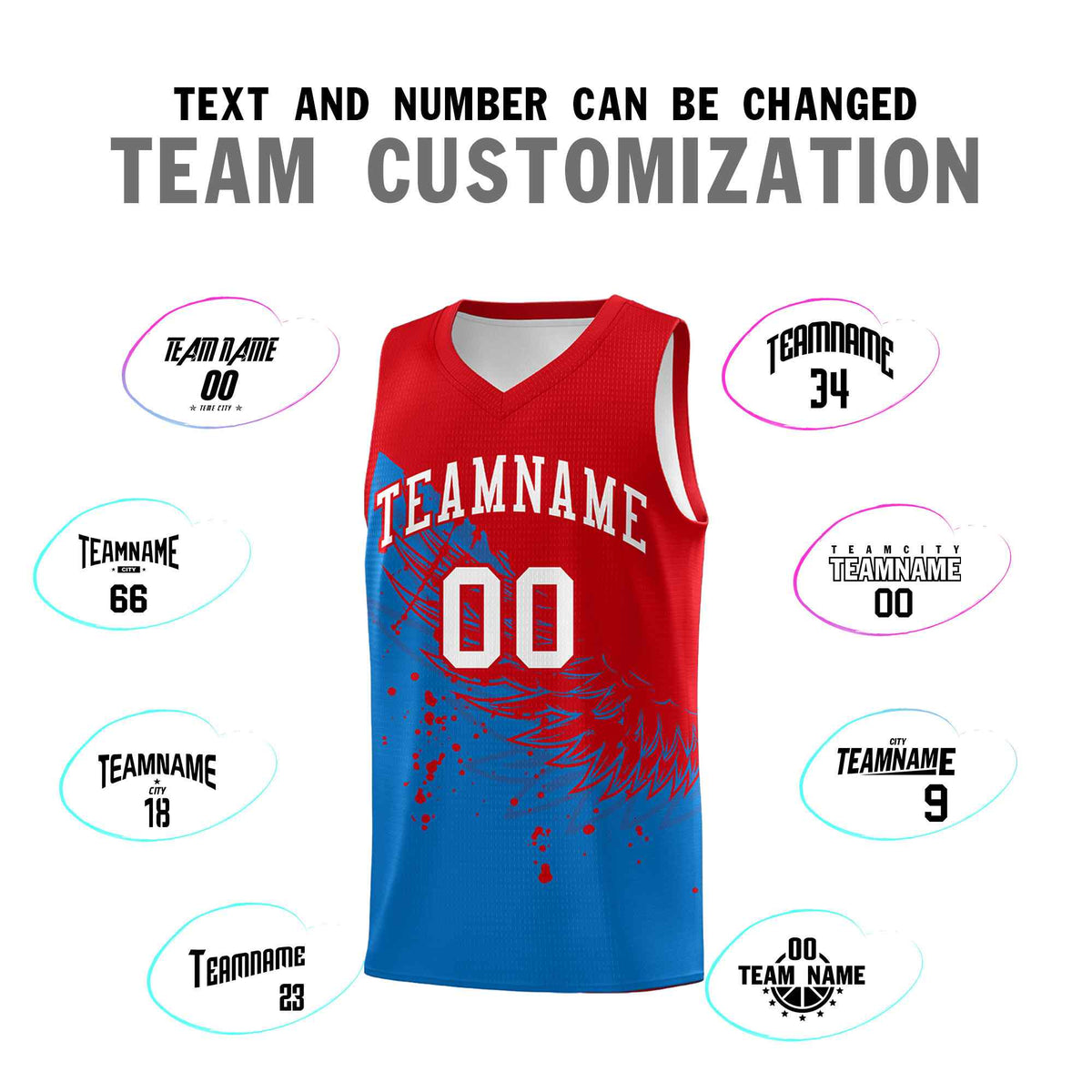 Custom Royal Red Wing Pattern Sports Uniform Basketball Jersey