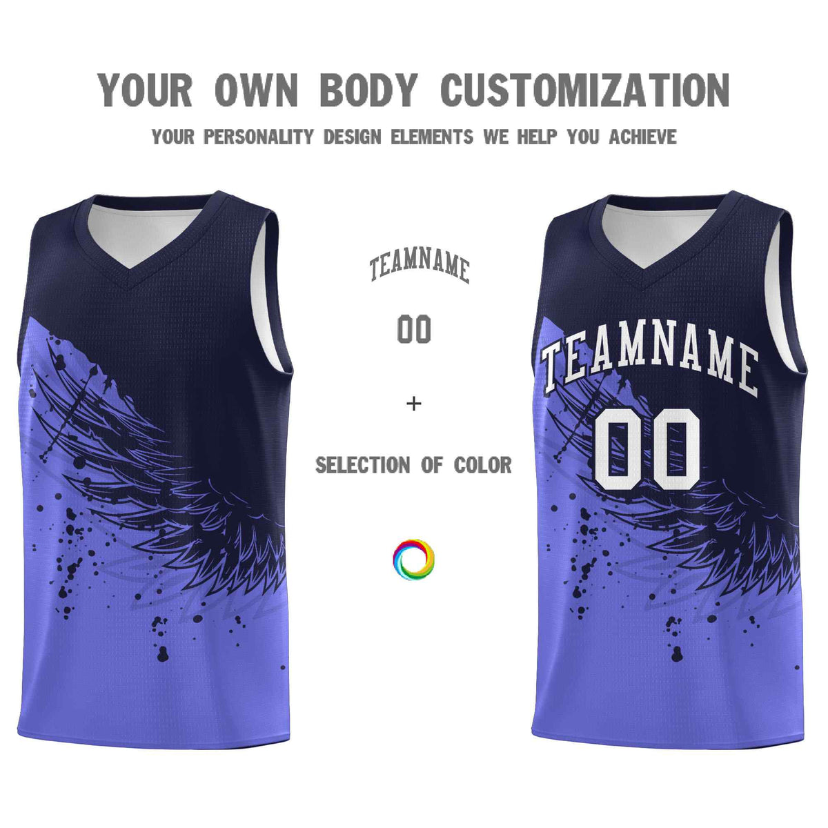 Custom Purple Navy Wing Pattern Sports Uniform Basketball Jersey