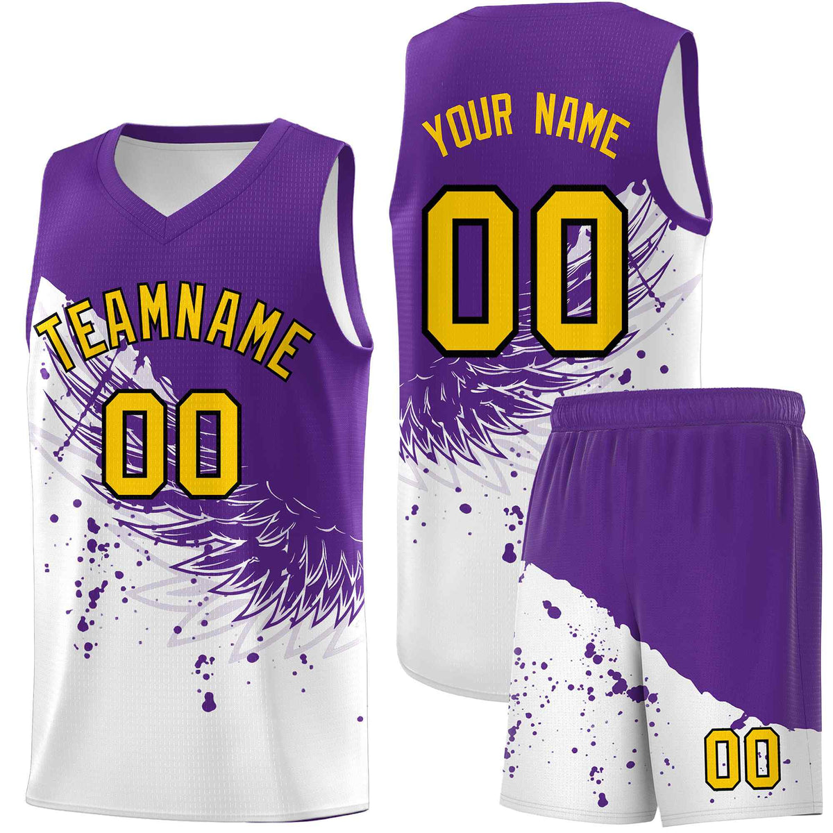 Custom White Purple Wing Pattern Sports Uniform Basketball Jersey