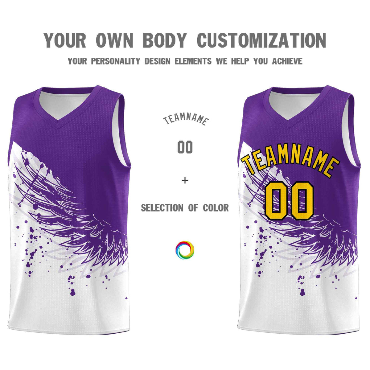 Custom White Purple Wing Pattern Sports Uniform Basketball Jersey