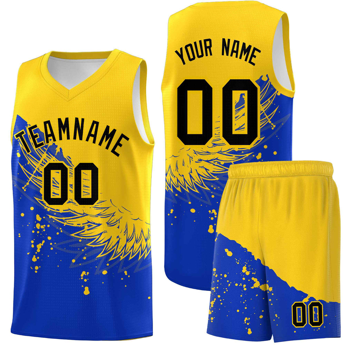 Custom Royal Gold Wing Pattern Sports Uniform Basketball Jersey