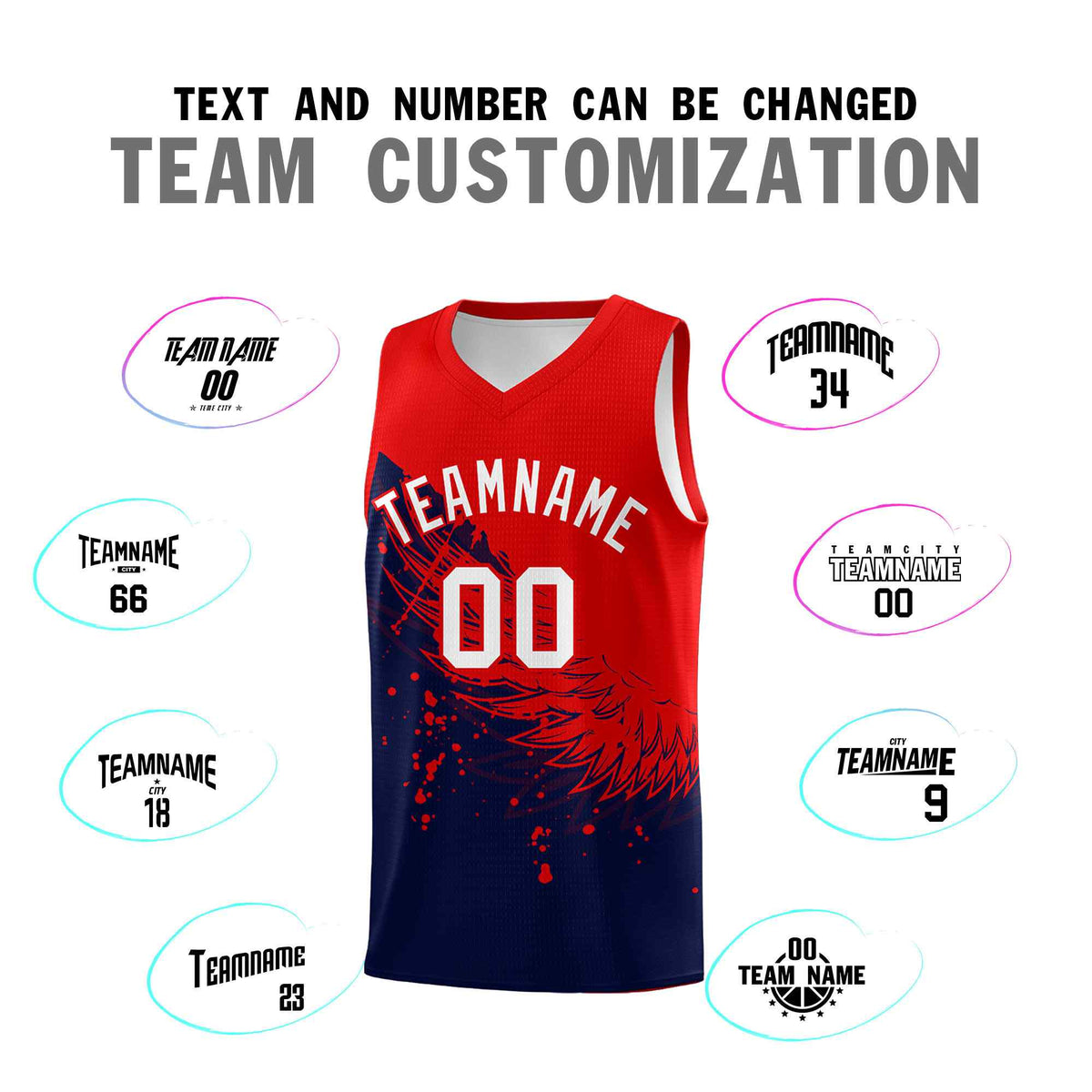 Custom Navy Red Wing Pattern Sports Uniform Basketball Jersey
