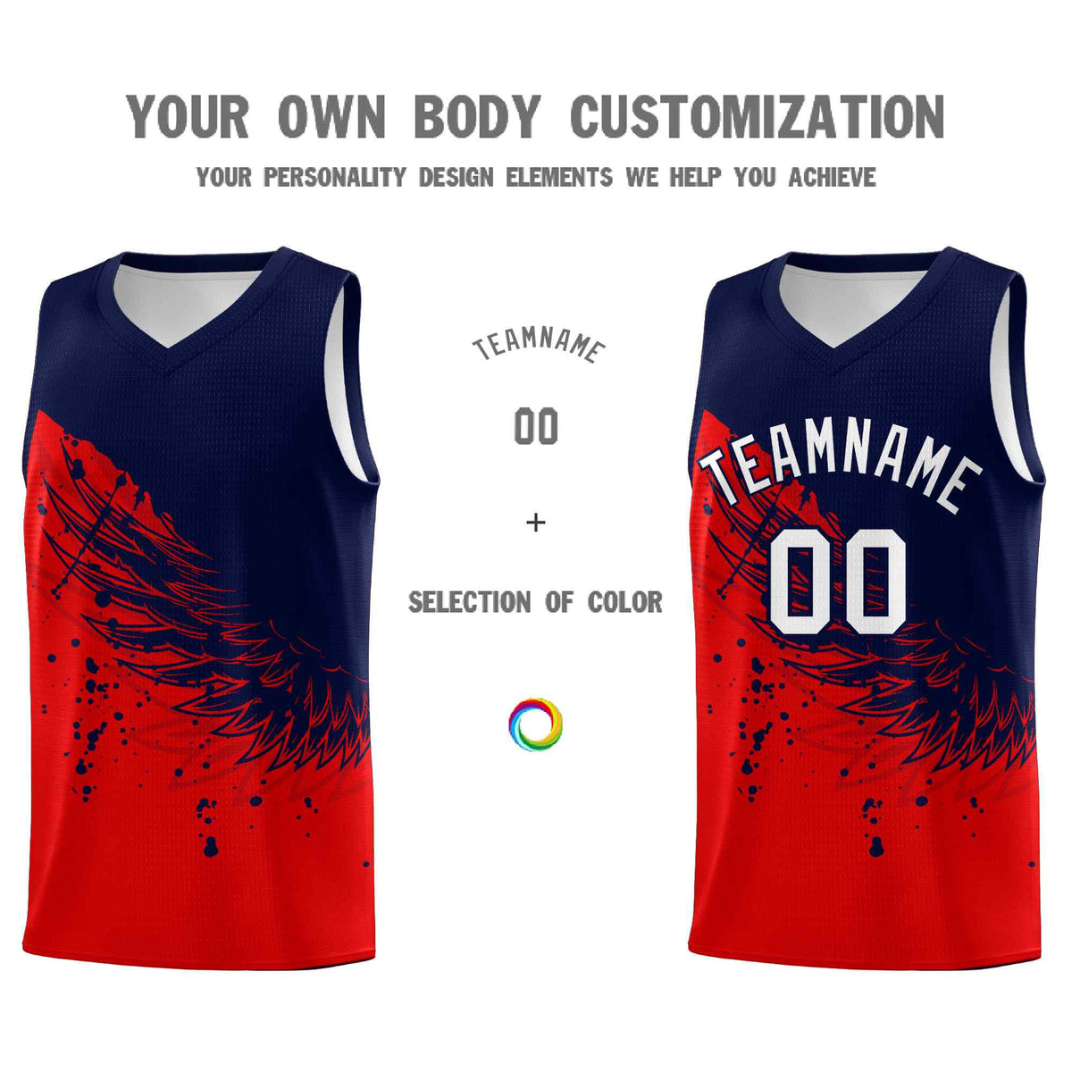 Custom Red Navy Wing Pattern Sports Uniform Basketball Jersey