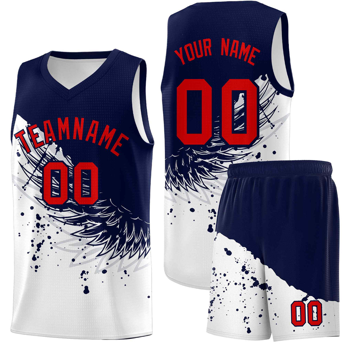 Custom White Navy Wing Pattern Sports Uniform Basketball Jersey