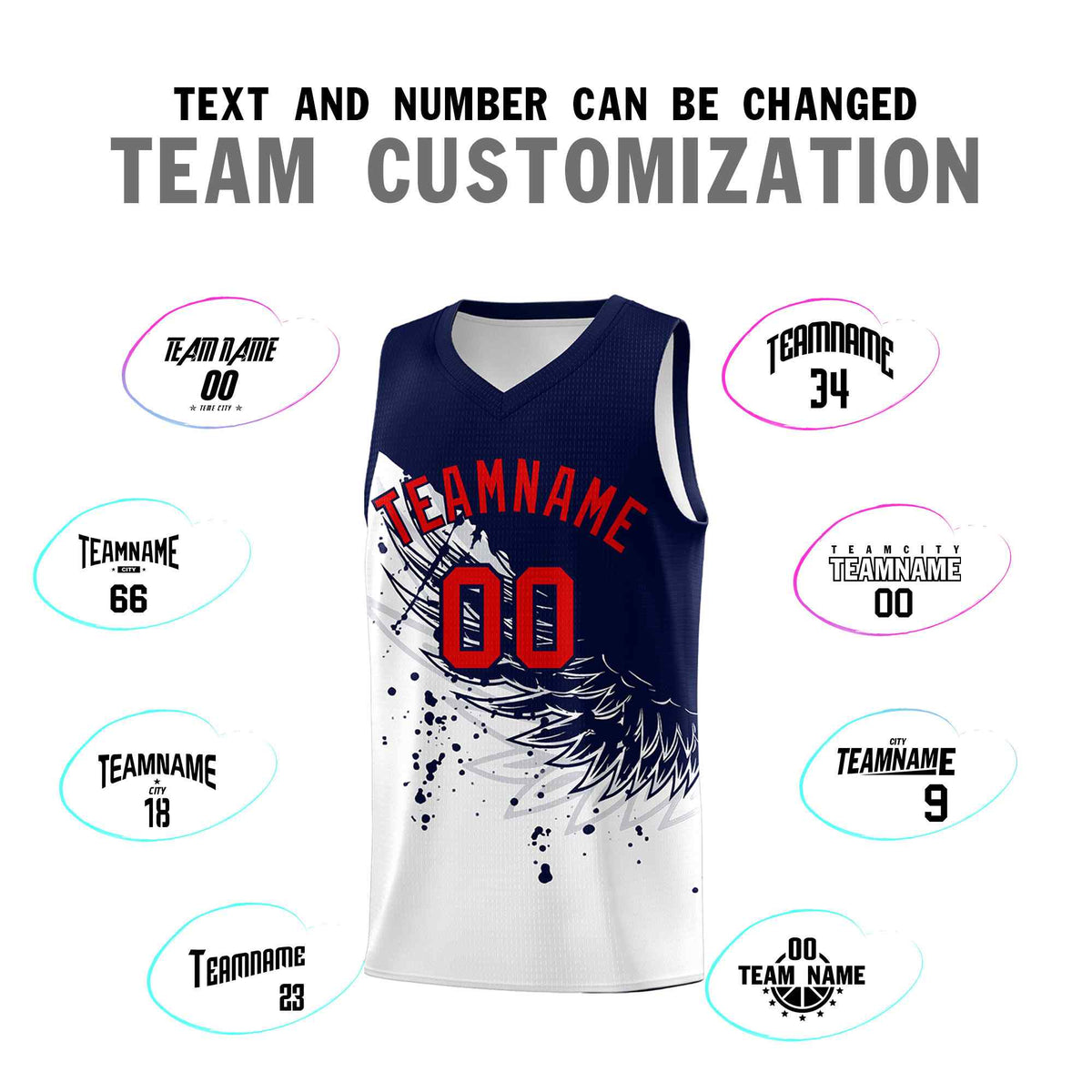 Custom White Navy Wing Pattern Sports Uniform Basketball Jersey