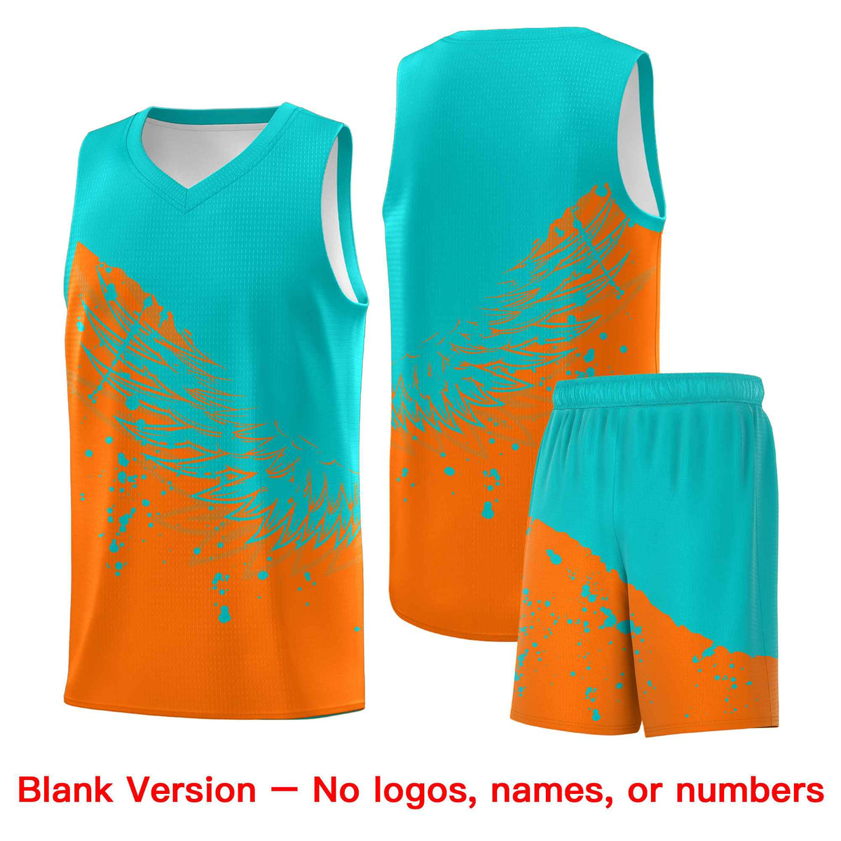 Custom Orange Aqua Wing Pattern Sports Uniform Basketball Jersey