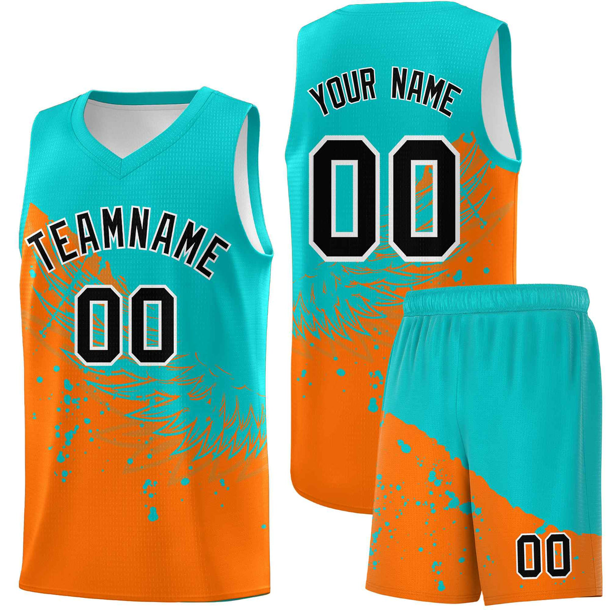 Custom Orange Aqua Wing Pattern Sports Uniform Basketball Jersey