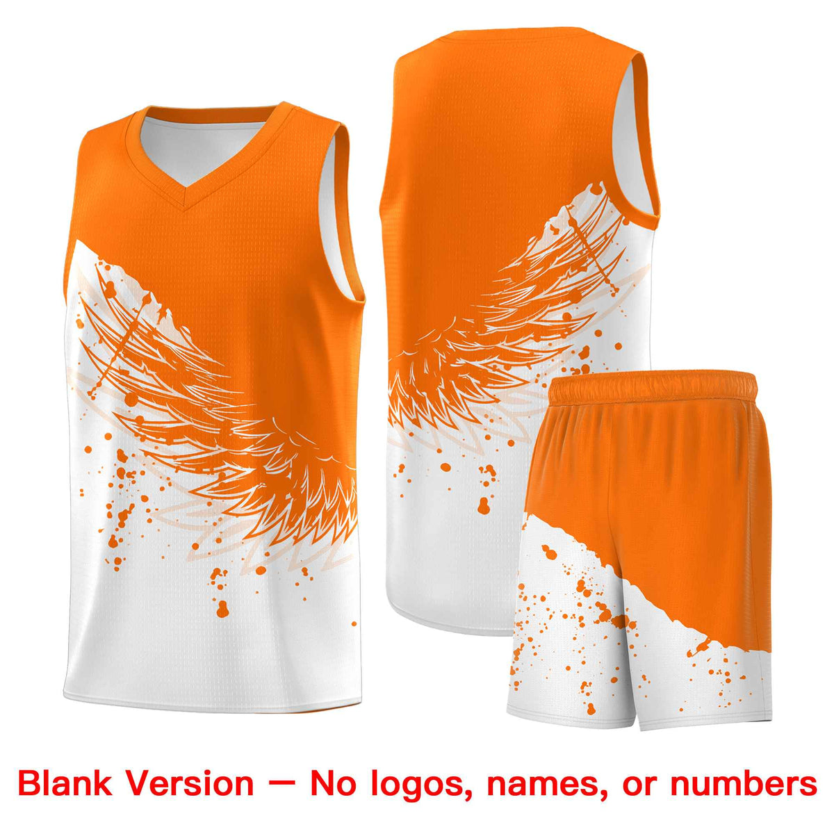 Custom White Orange Wing Pattern Sports Uniform Basketball Jersey
