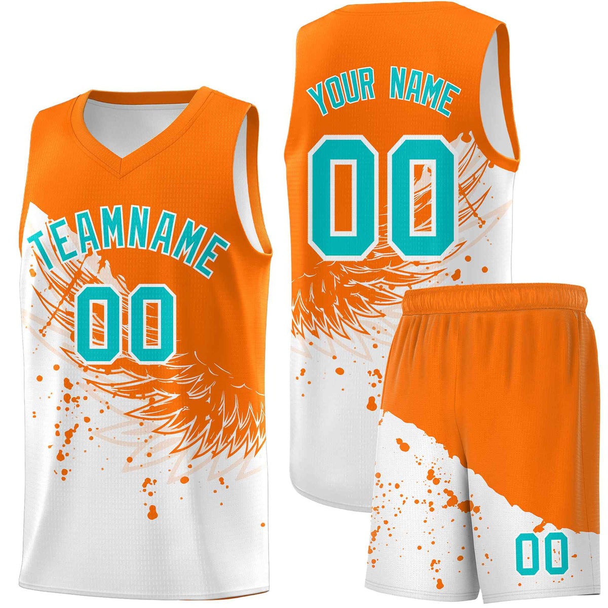 Custom White Orange Wing Pattern Sports Uniform Basketball Jersey