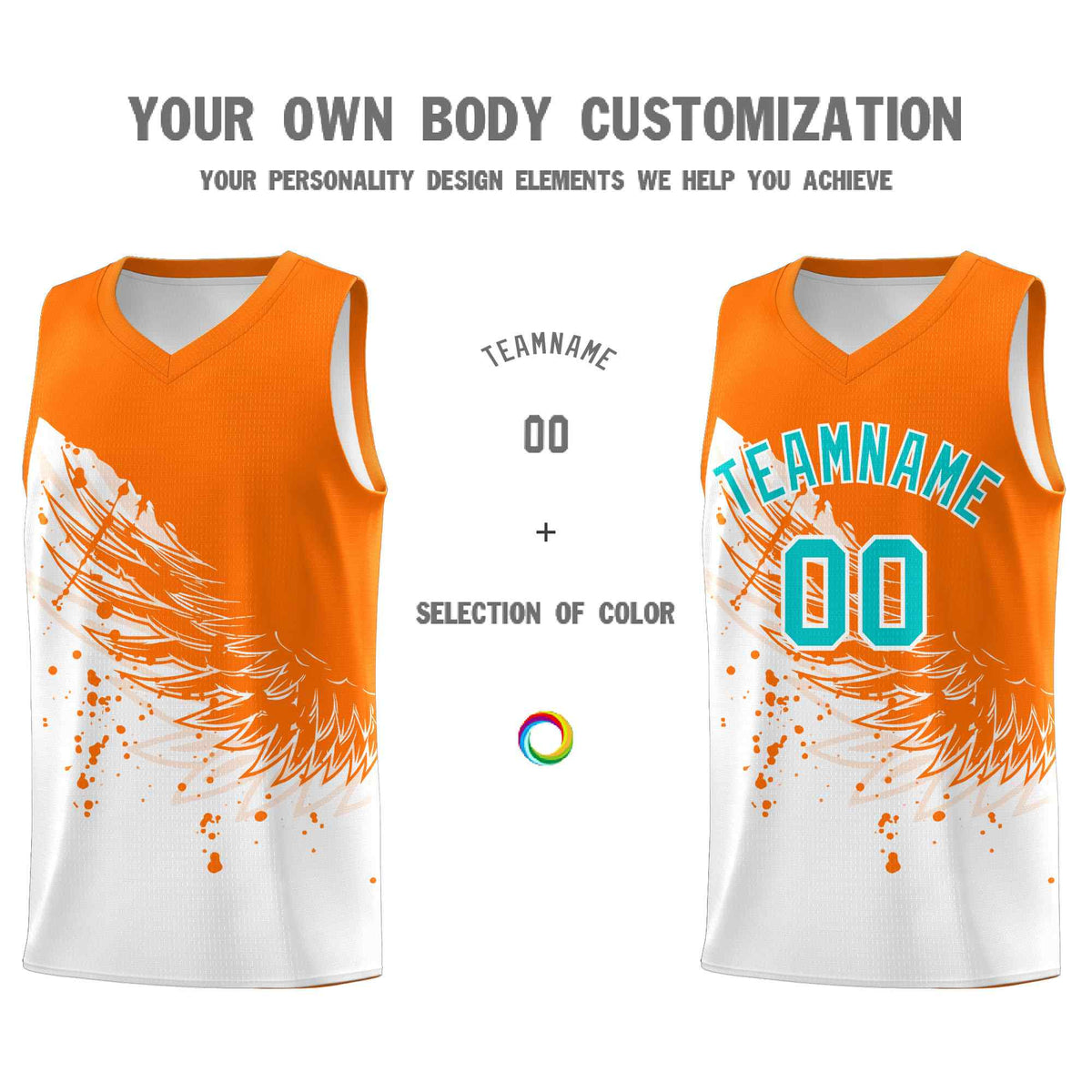 Custom White Orange Wing Pattern Sports Uniform Basketball Jersey