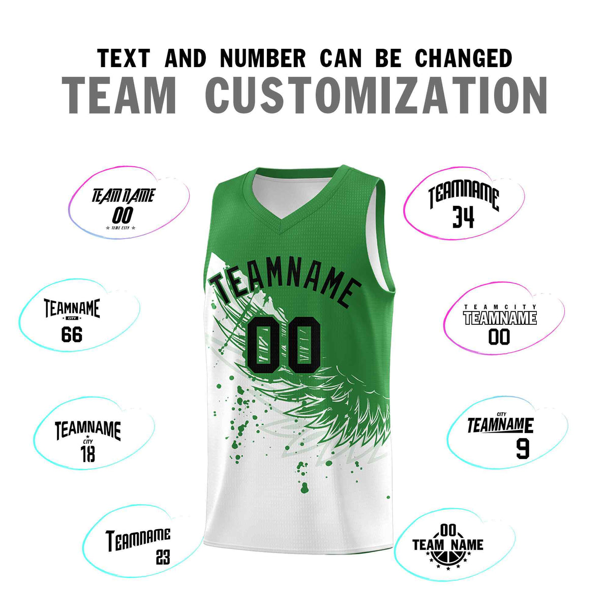 Custom White Kelly Green Wing Pattern Sports Uniform Basketball Jersey