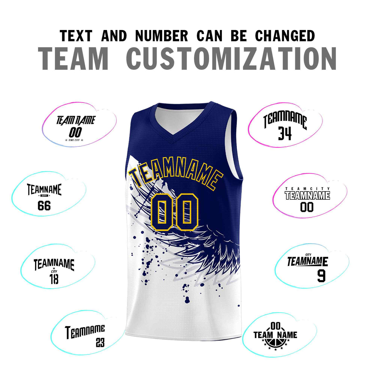 Custom White Navy Wing Pattern Sports Uniform Basketball Jersey