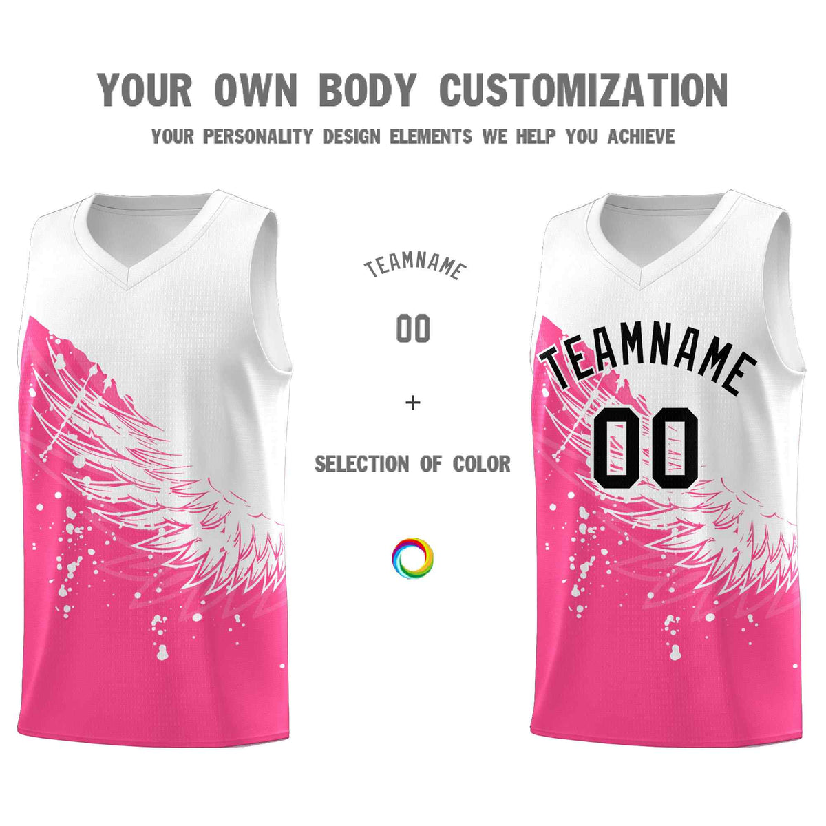 Custom Pink White Wing Pattern Sports Uniform Basketball Jersey
