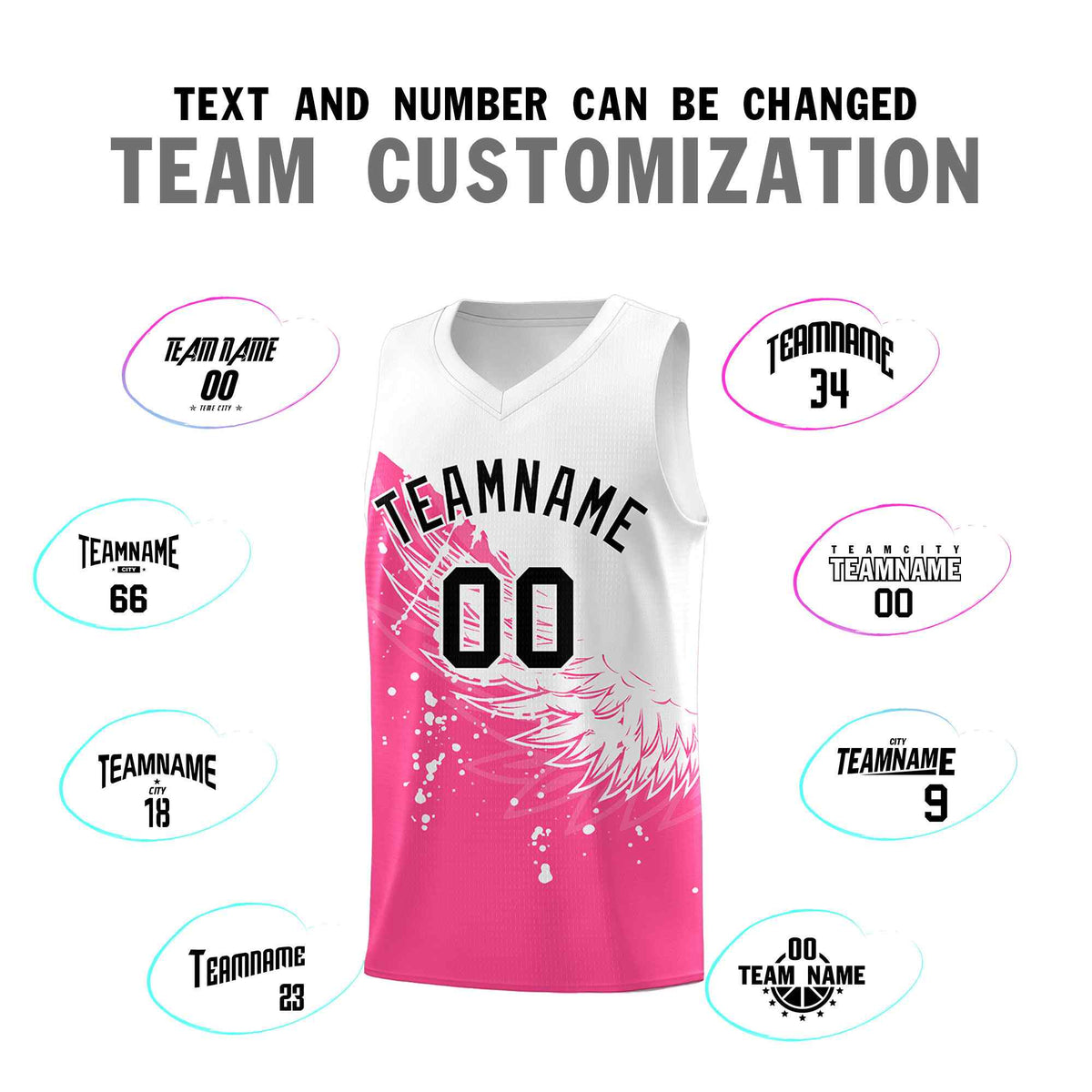 Custom Pink White Wing Pattern Sports Uniform Basketball Jersey