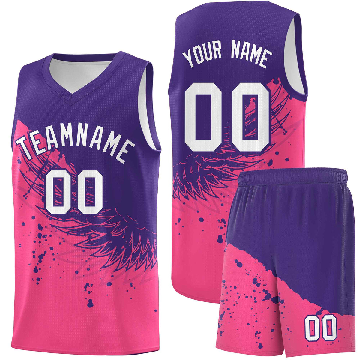 Custom Pink Purple Wing Pattern Sports Uniform Basketball Jersey