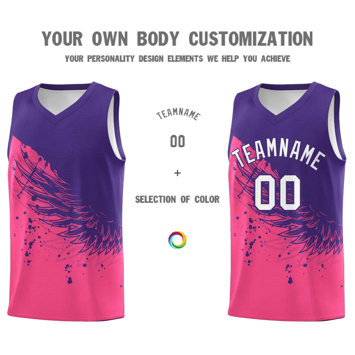 Custom Pink Purple Wing Pattern Sports Uniform Basketball Jersey