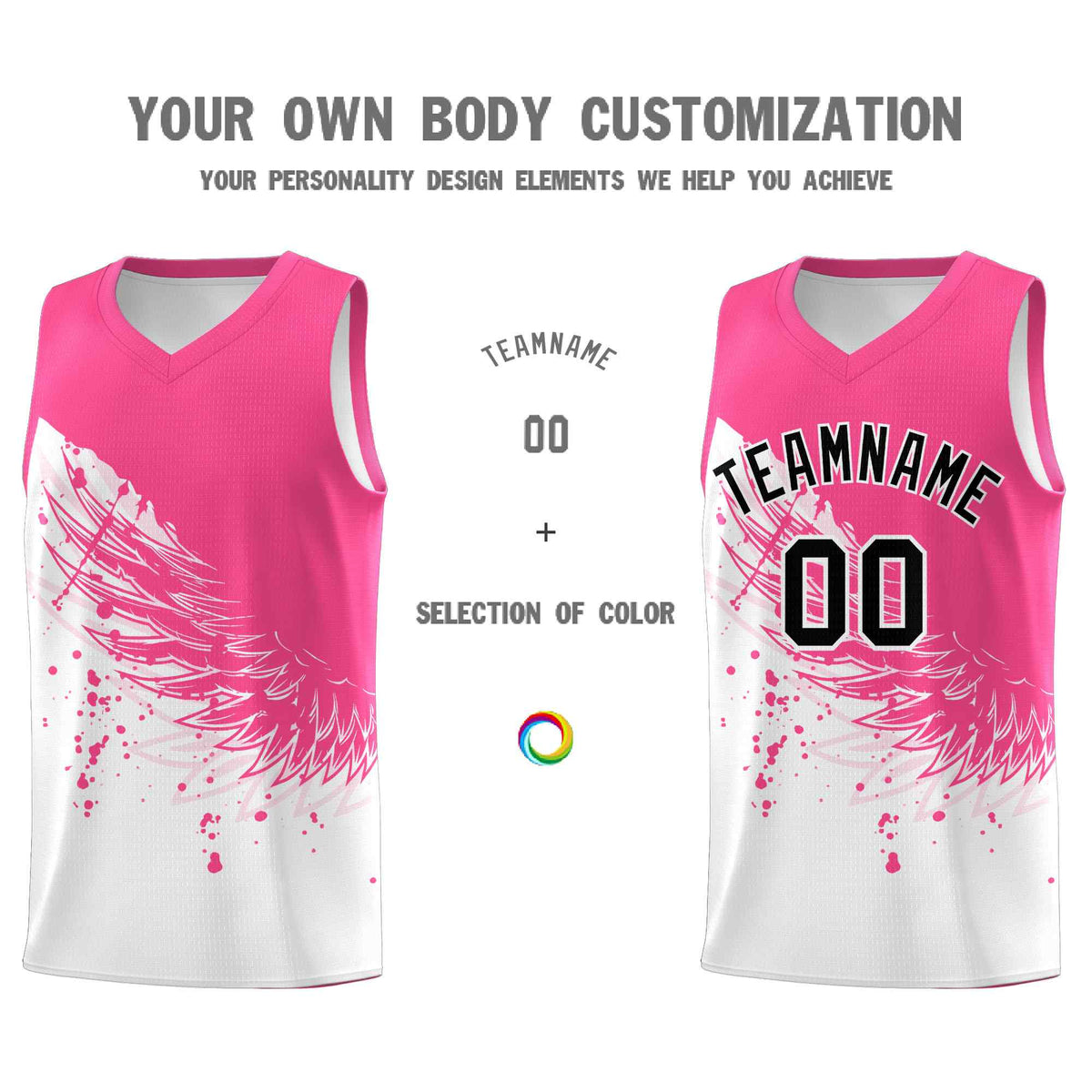 Custom White Pink Wing Pattern Sports Uniform Basketball Jersey