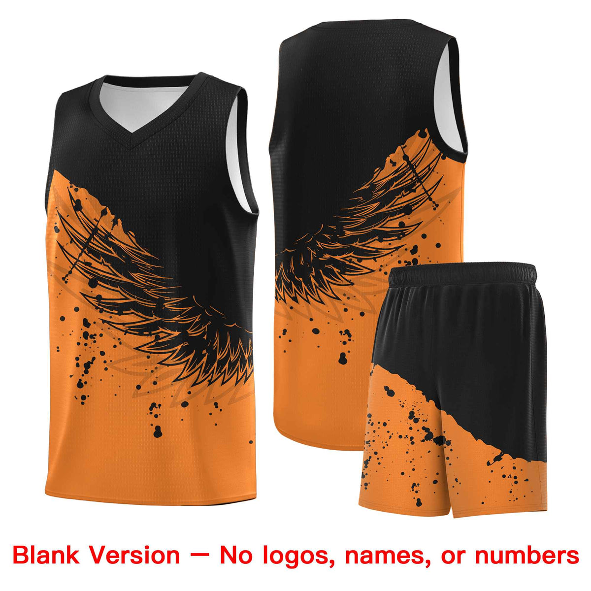 Custom Gold Orange Black Wing Pattern Sports Uniform Basketball Jersey