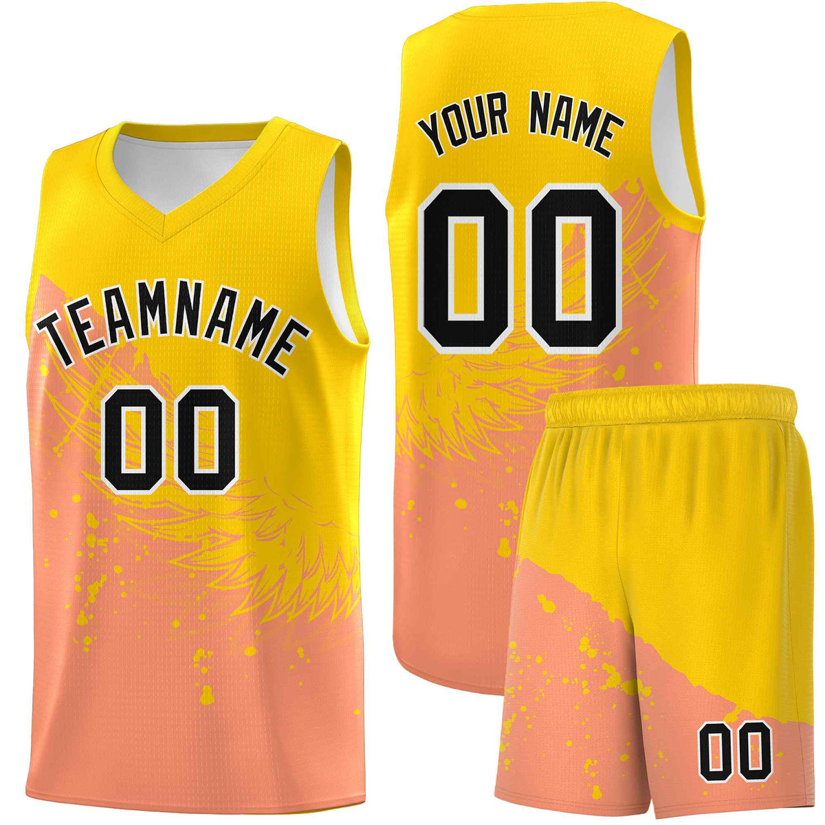 Custom Light Orange Gold Wing Pattern Sports Uniform Basketball Jersey