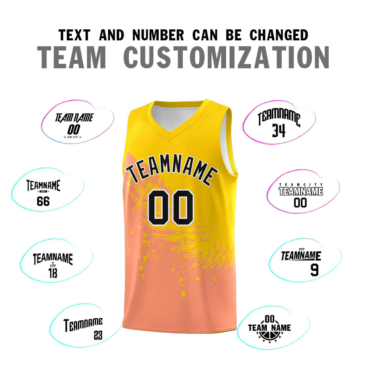 Custom Light Orange Gold Wing Pattern Sports Uniform Basketball Jersey