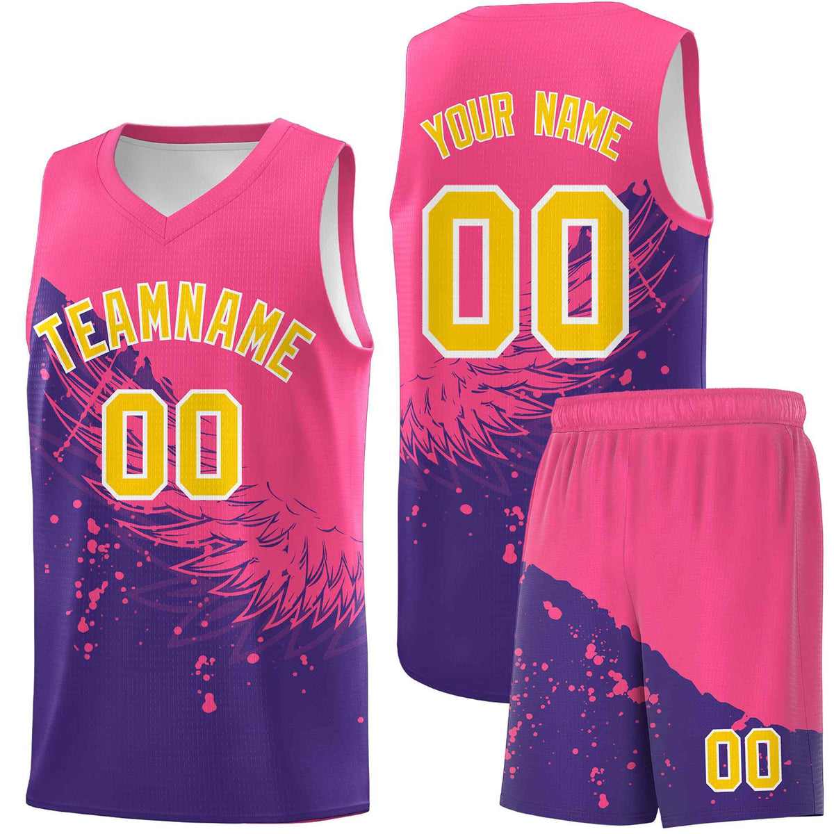 Custom Purple Pink Wing Pattern Sports Uniform Basketball Jersey