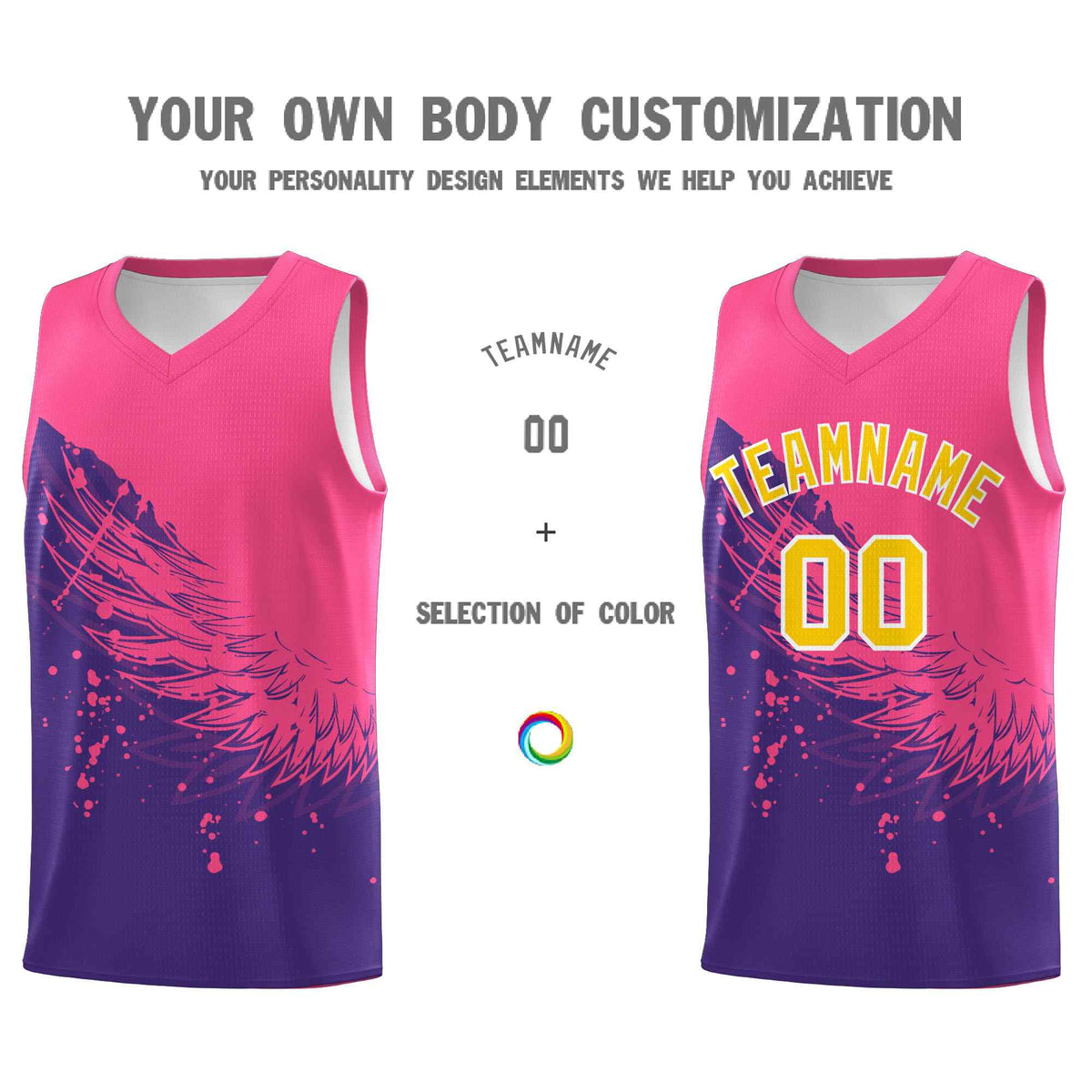 Custom Purple Pink Wing Pattern Sports Uniform Basketball Jersey
