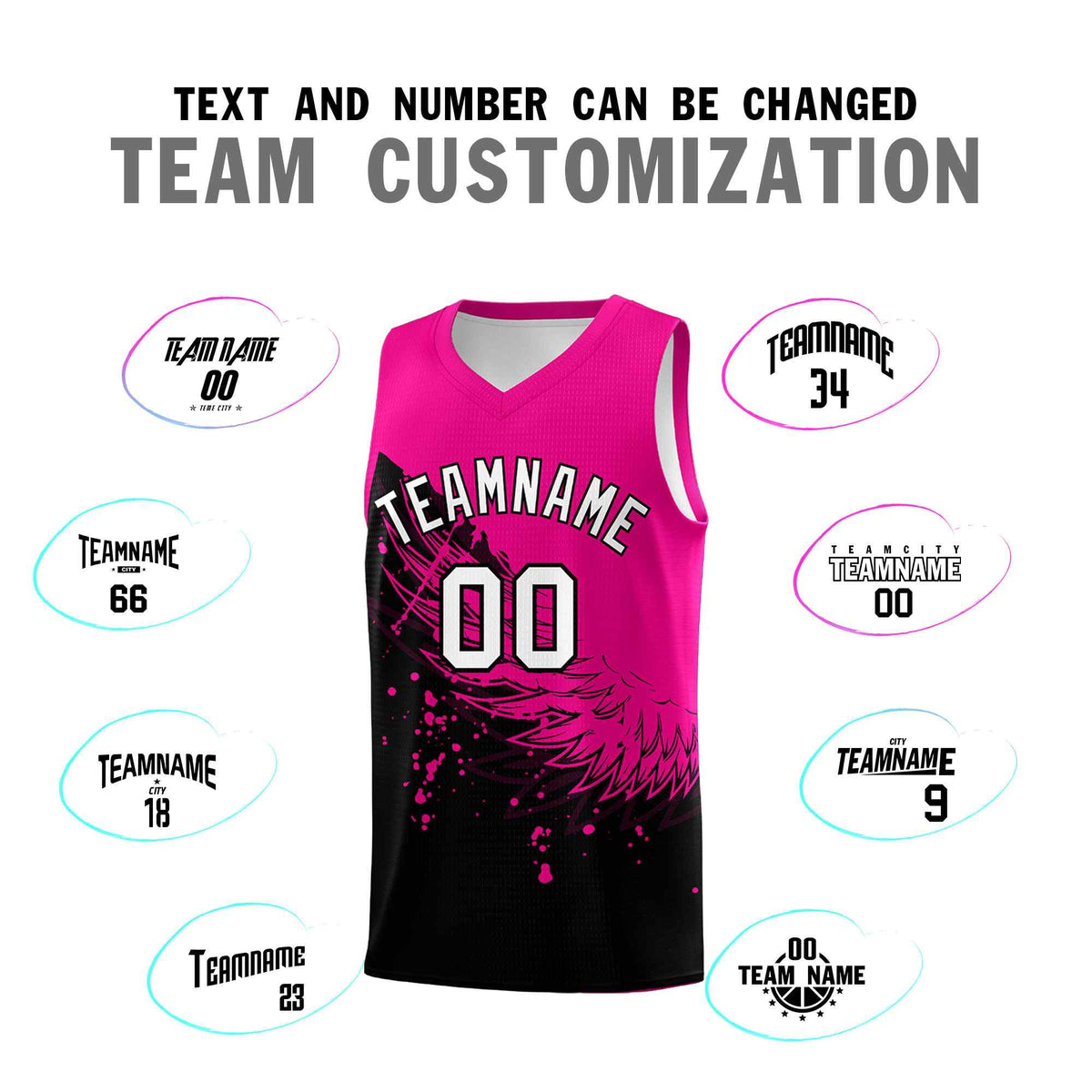 Custom Black Pink Wing Pattern Sports Uniform Basketball Jersey