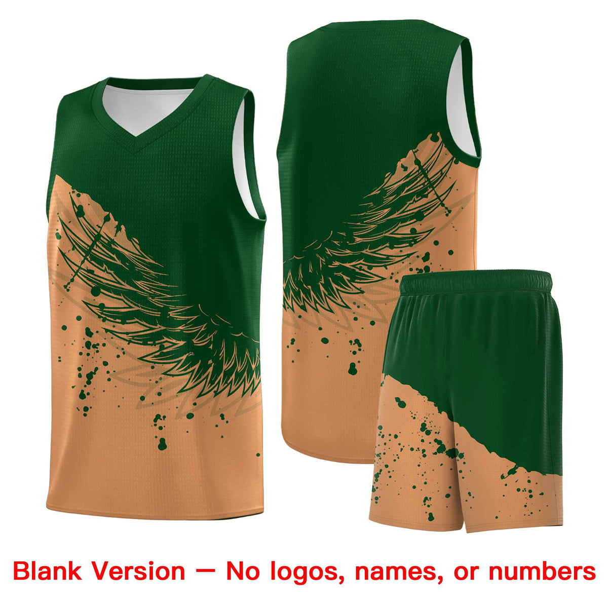 Custom Buckskin Brown Green Wing Pattern Sports Uniform Basketball Jersey