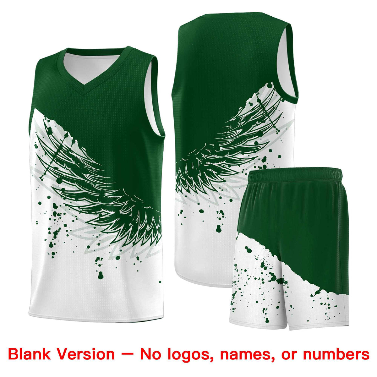 Custom White Green Wing Pattern Sports Uniform Basketball Jersey