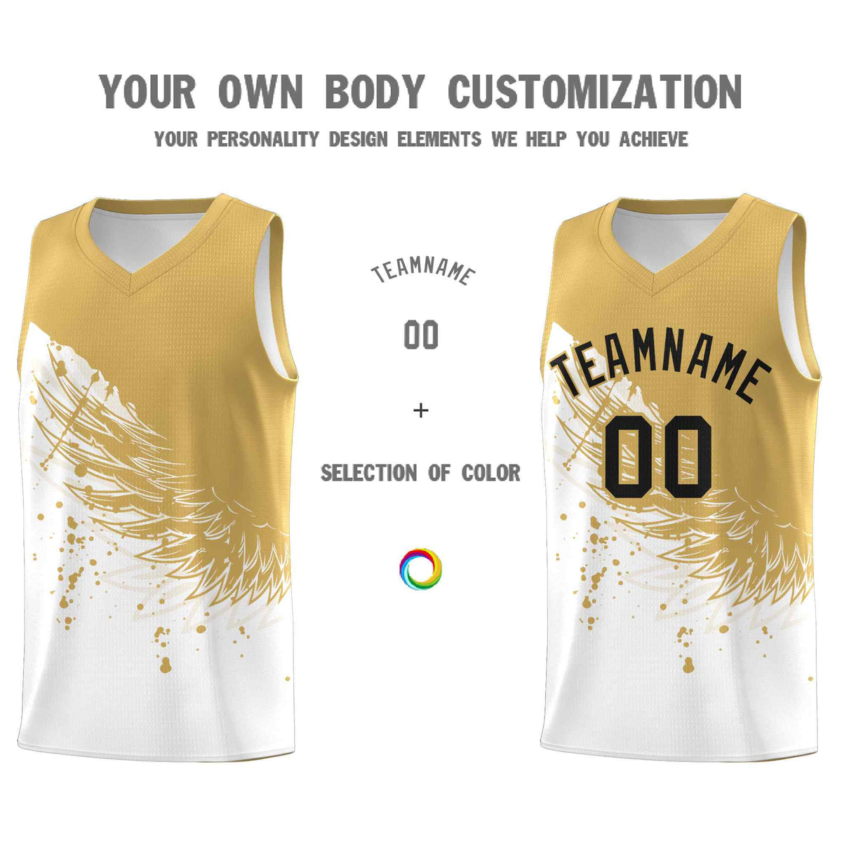 Custom White Old Gold Wing Pattern Sports Uniform Basketball Jersey