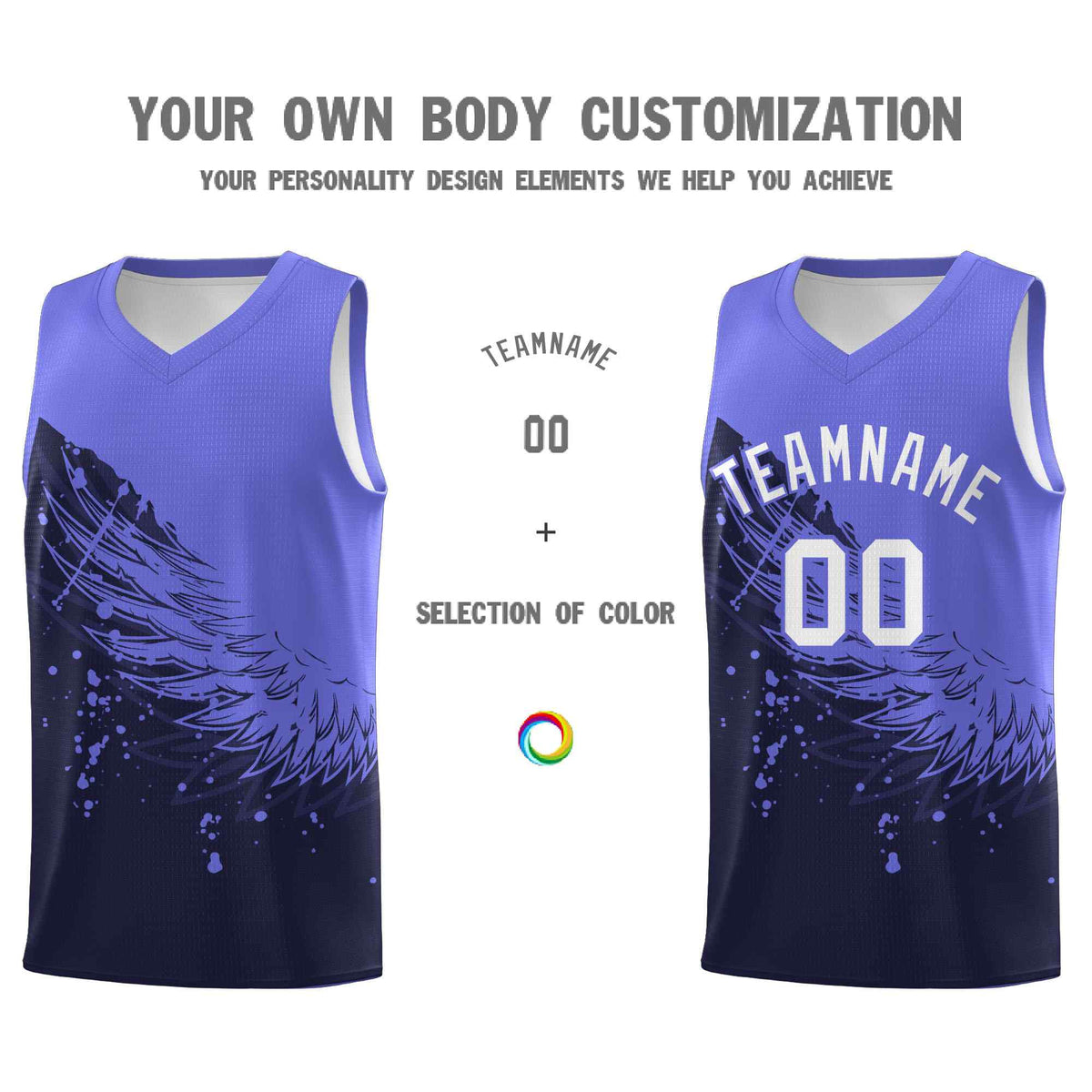 Custom Navy Purple Wing Pattern Sports Uniform Basketball Jersey