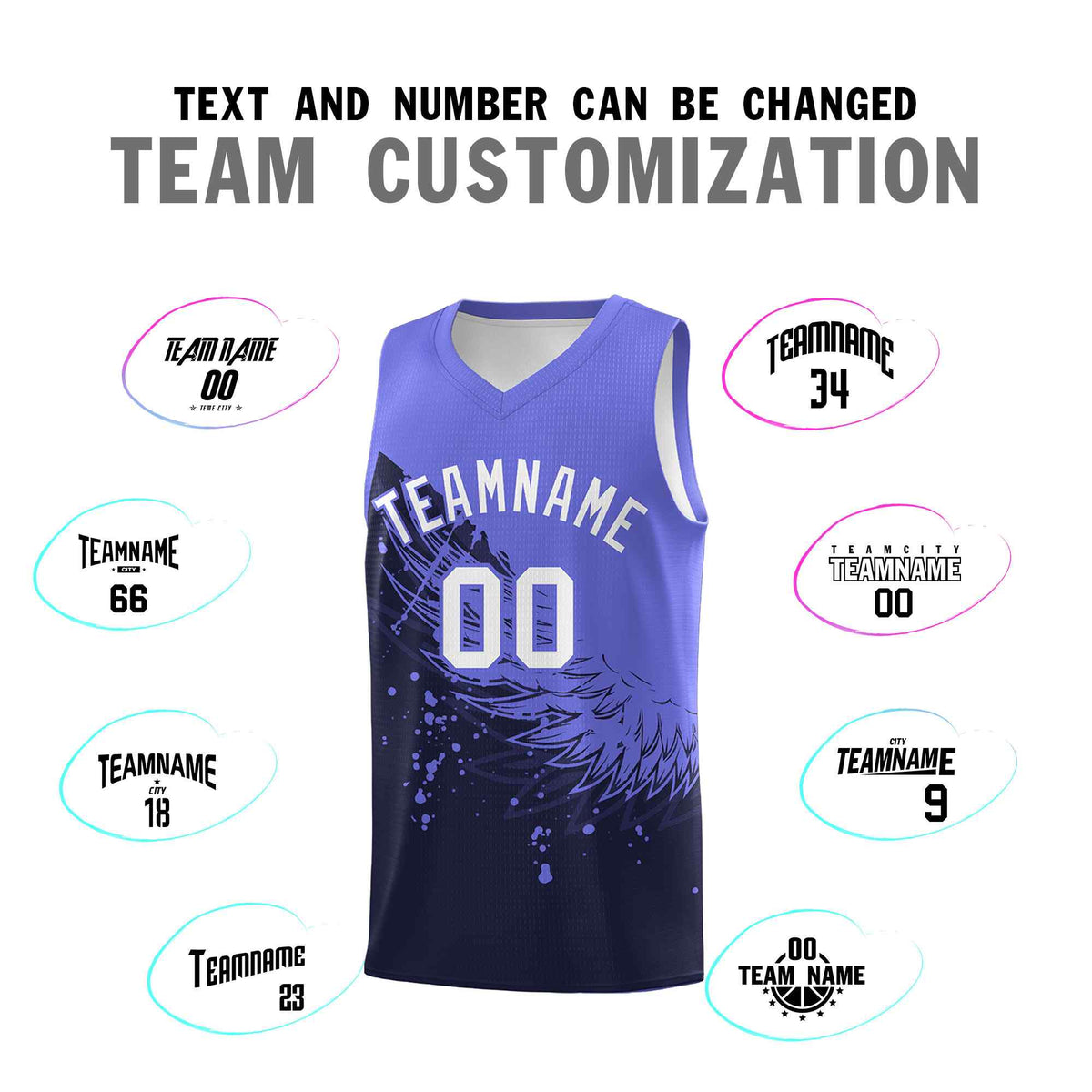 Custom Navy Purple Wing Pattern Sports Uniform Basketball Jersey