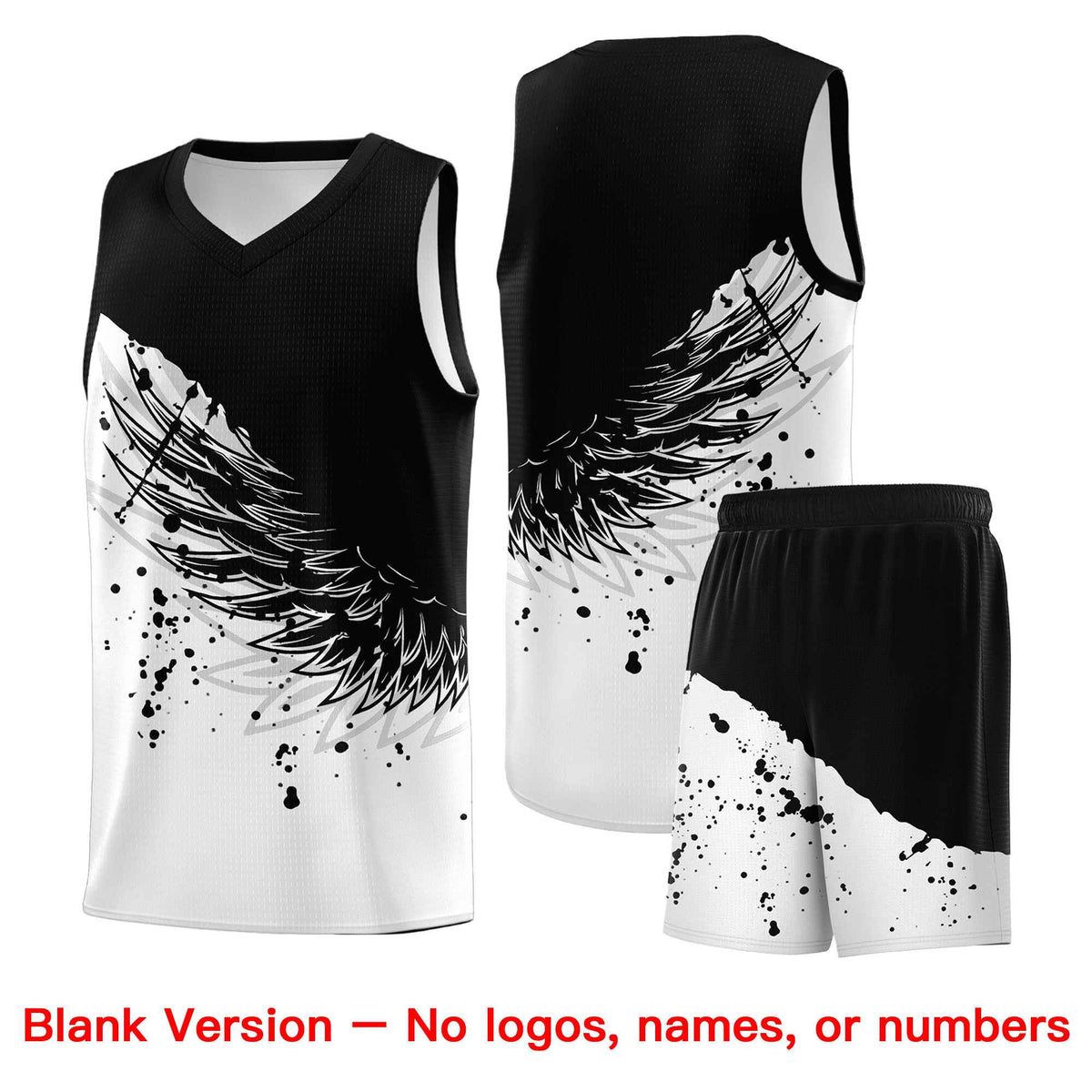 Custom White Black Wing Pattern Sports Uniform Basketball Jersey