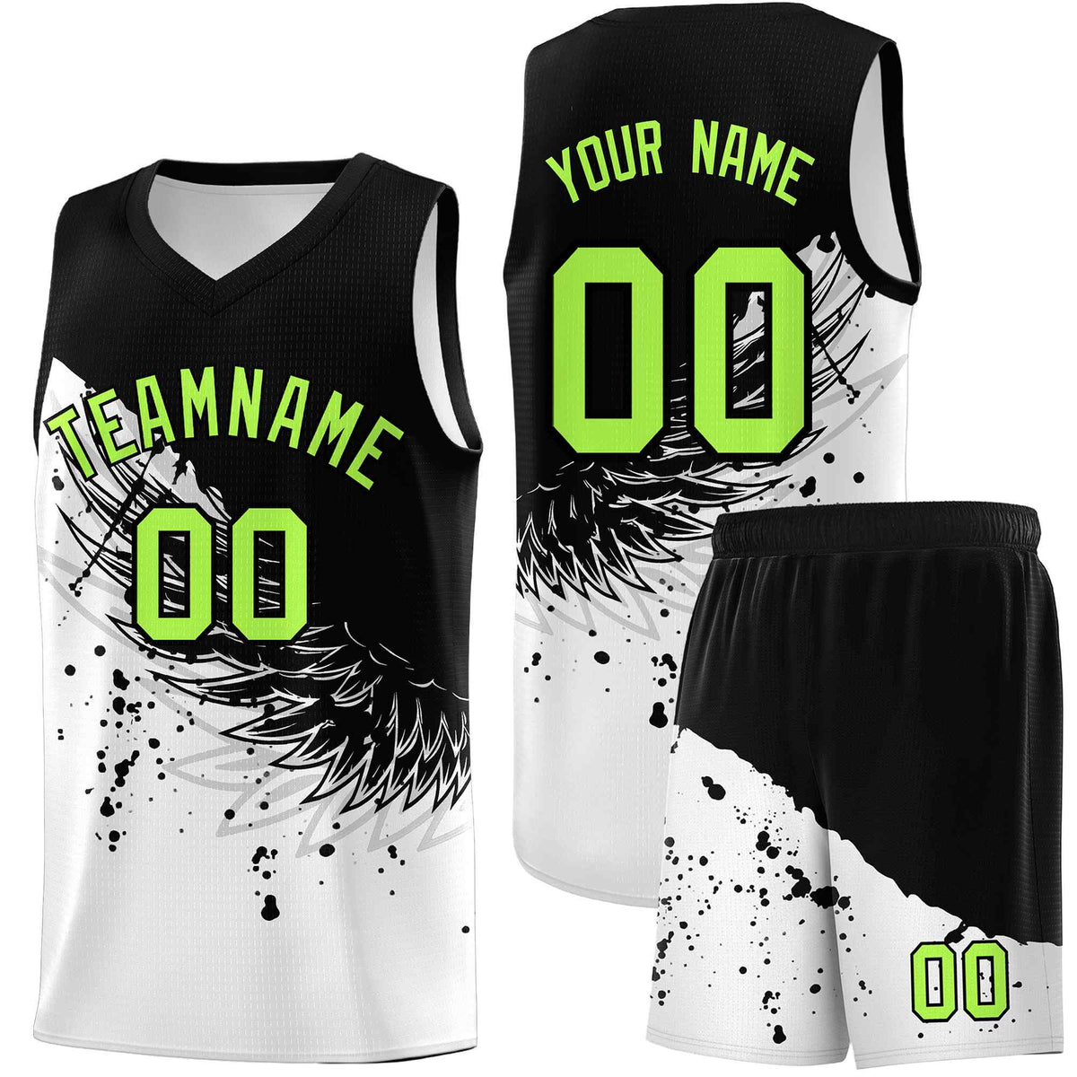 Custom White Black Wing Pattern Sports Uniform Basketball Jersey