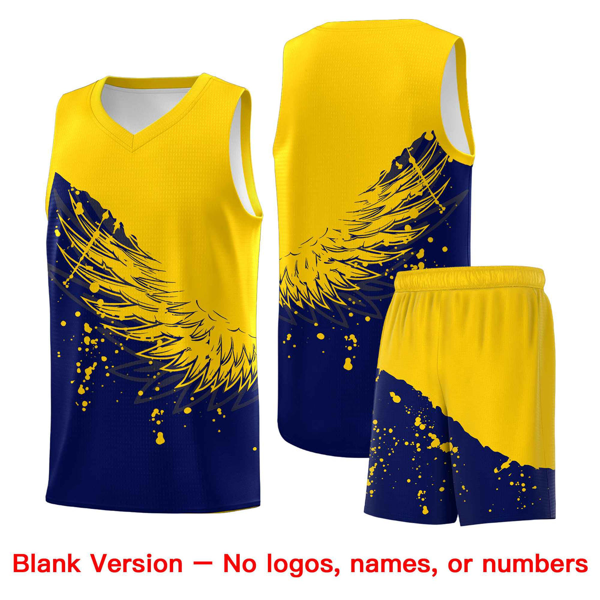 Custom Navy Gold Wing Pattern Sports Uniform Basketball Jersey