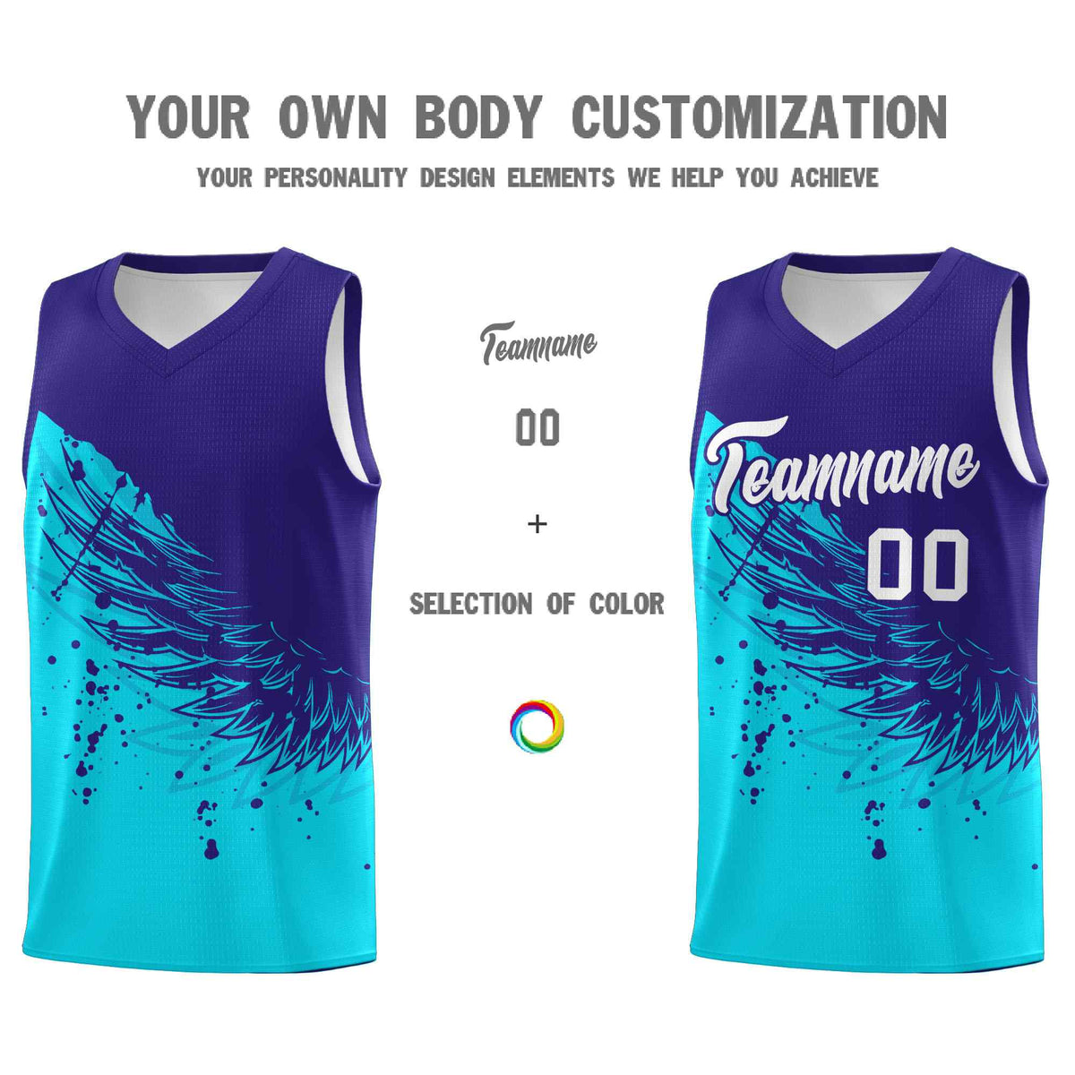 Custom Sky Blue Royal Wing Pattern Sports Uniform Basketball Jersey