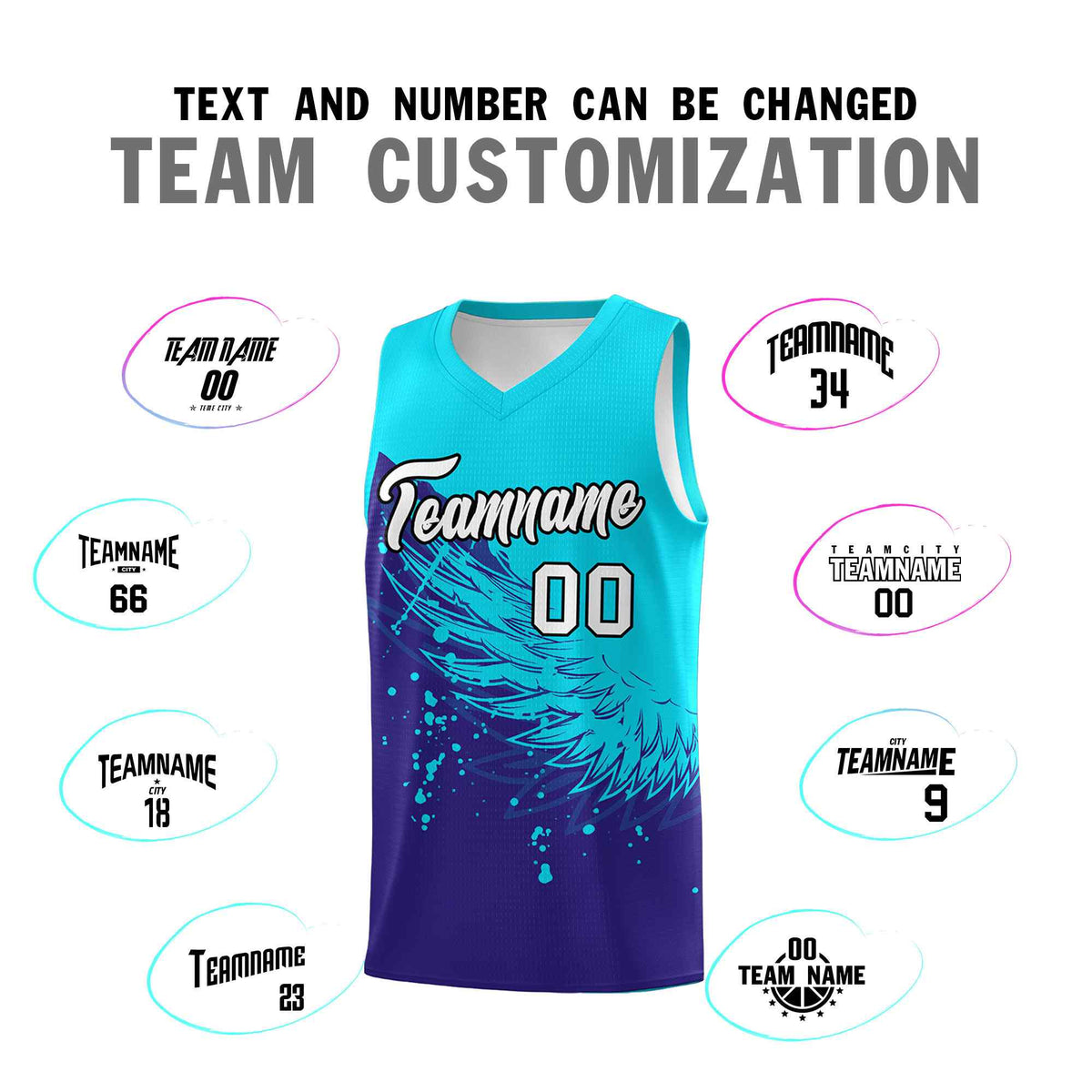 Custom Royal Sky Blue Wing Pattern Sports Uniform Basketball Jersey