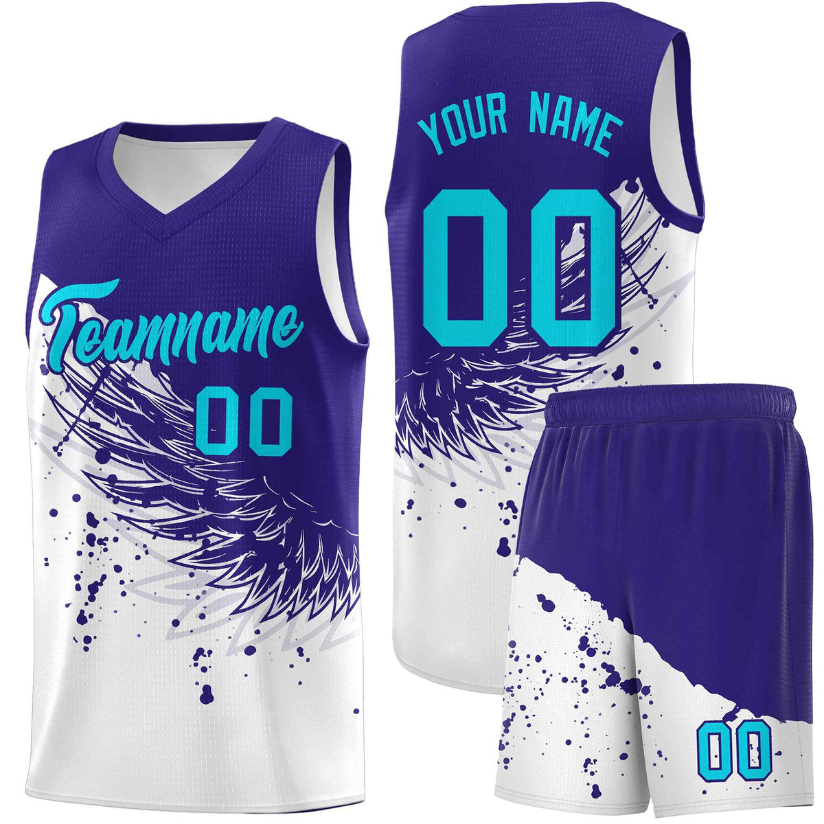 Custom White Royal Wing Pattern Sports Uniform Basketball Jersey