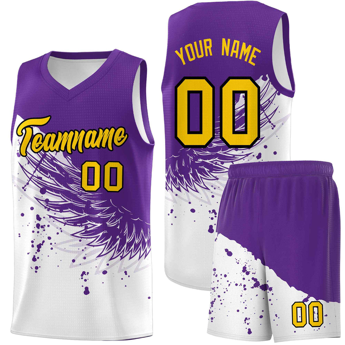 Custom White Purple Wing Pattern Sports Uniform Basketball Jersey