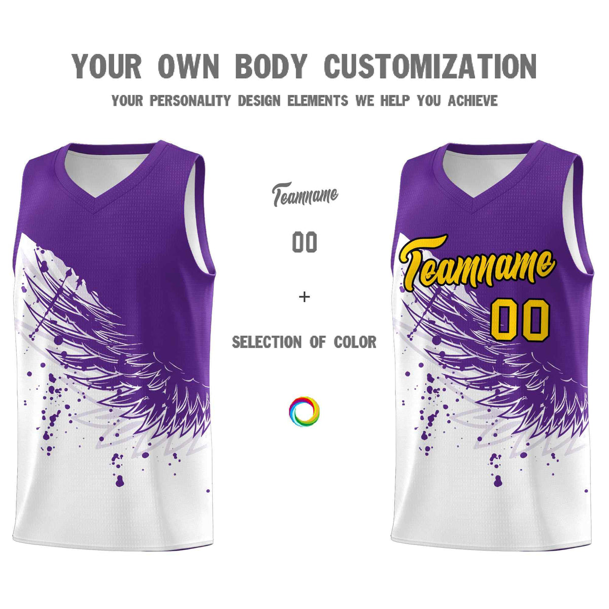 Custom White Purple Wing Pattern Sports Uniform Basketball Jersey