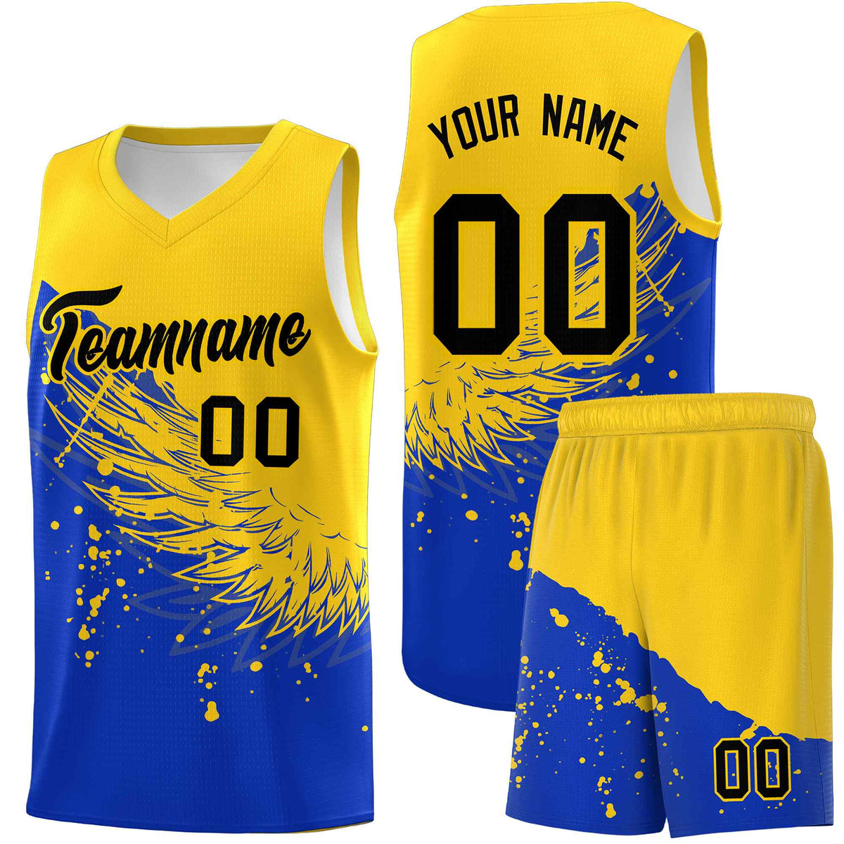 Custom Royal Gold Wing Pattern Sports Uniform Basketball Jersey