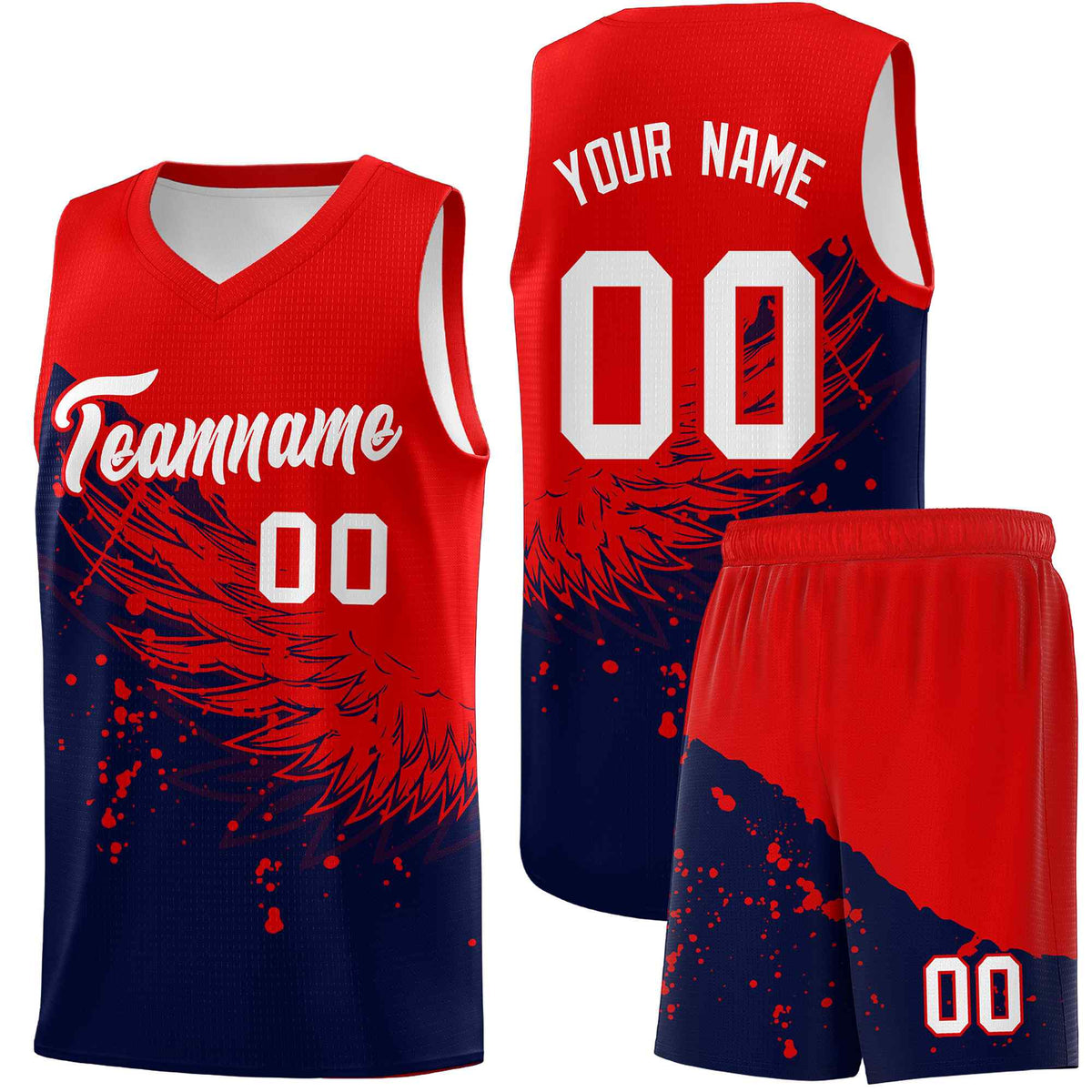 Custom Navy Red Wing Pattern Sports Uniform Basketball Jersey