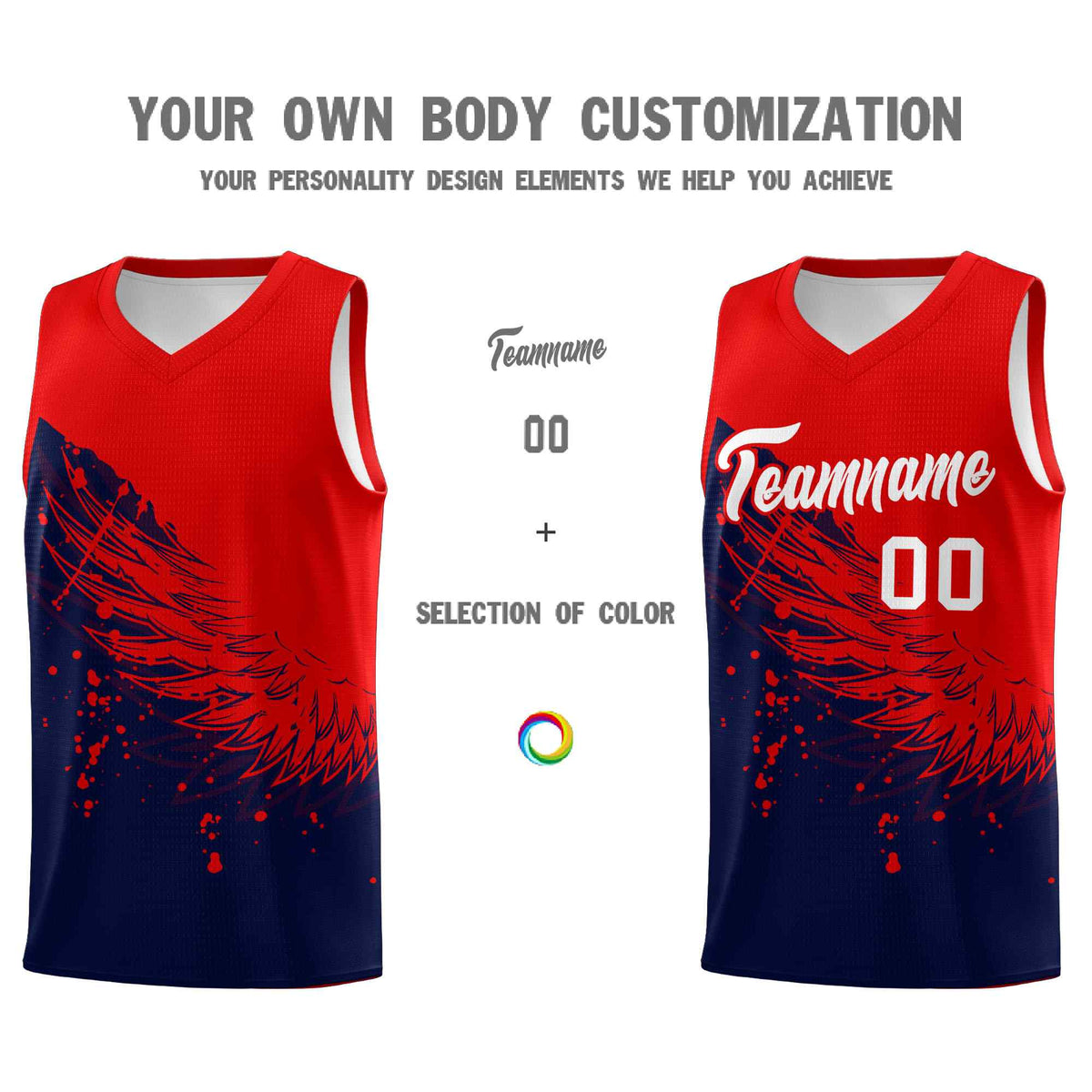 Custom Navy Red Wing Pattern Sports Uniform Basketball Jersey