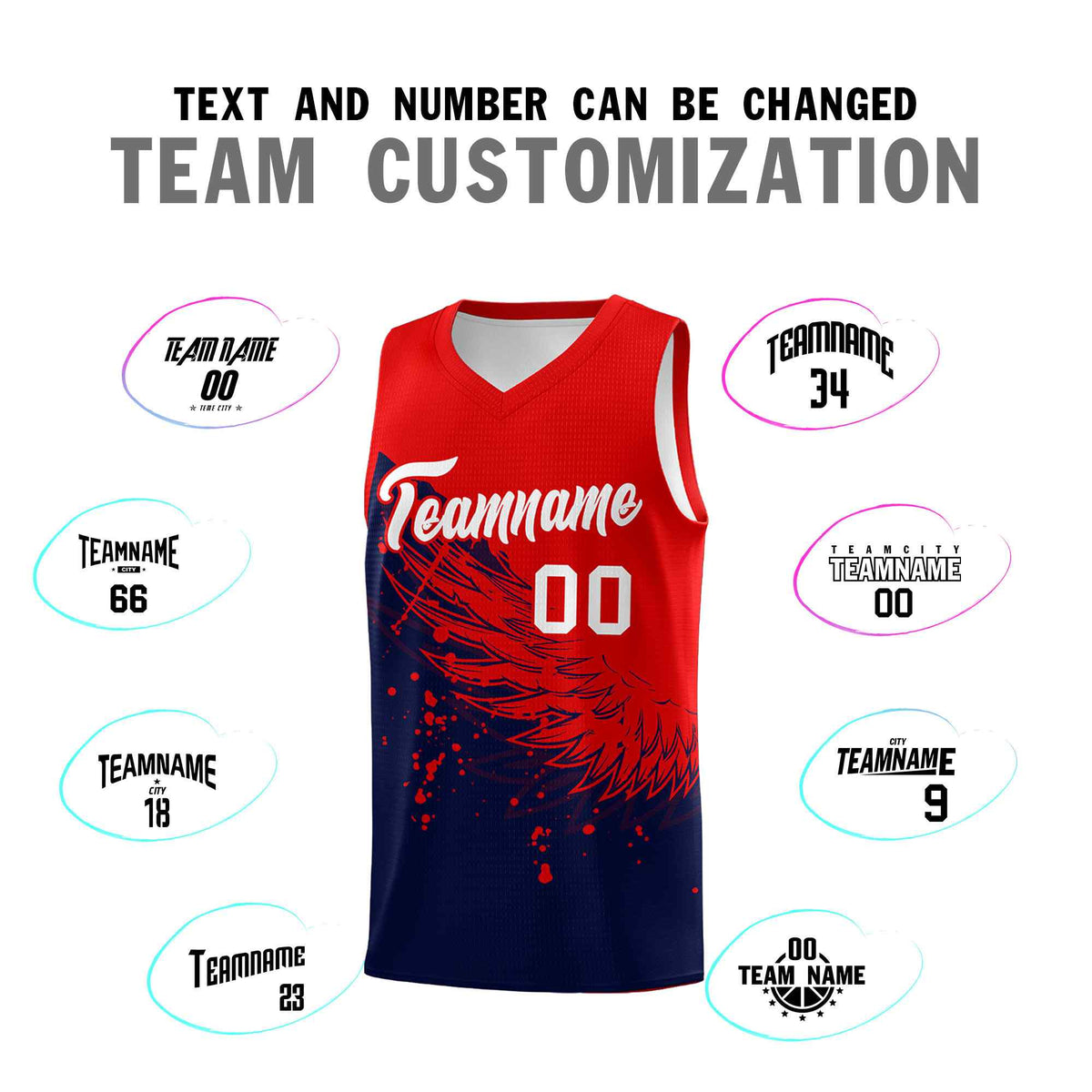 Custom Navy Red Wing Pattern Sports Uniform Basketball Jersey