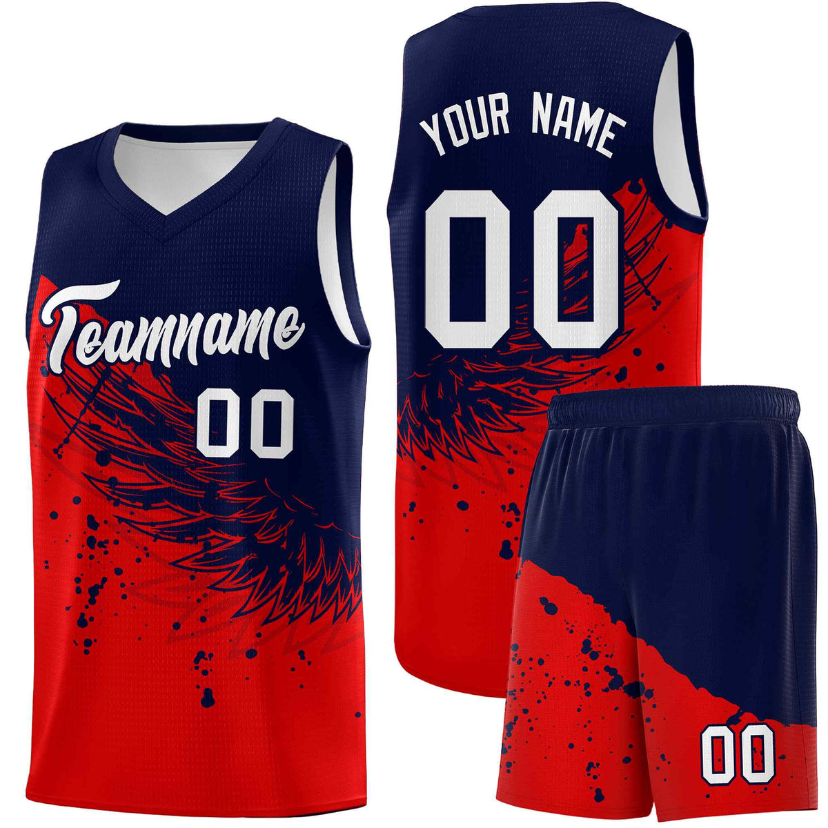 Custom Red Navy Wing Pattern Sports Uniform Basketball Jersey